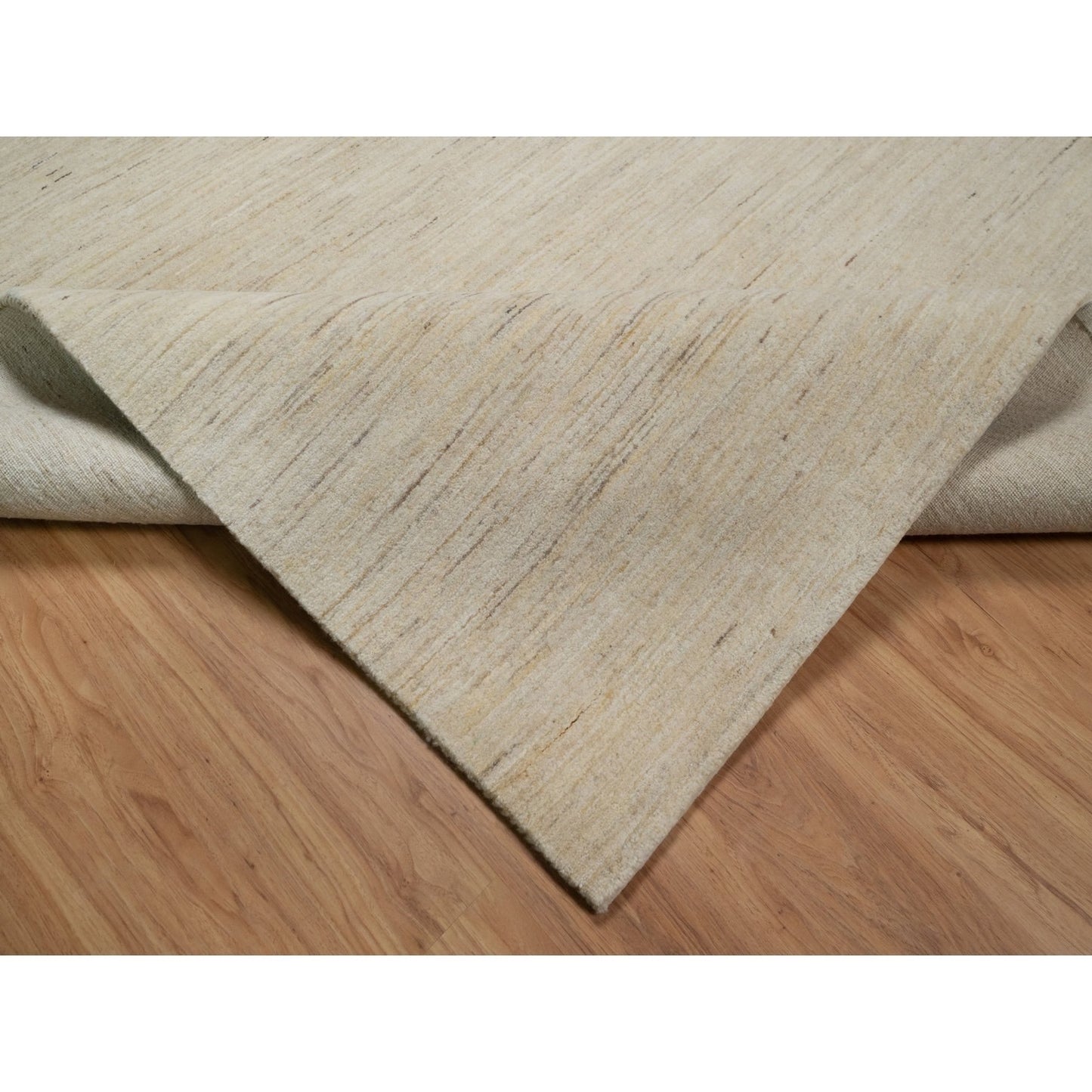 6'X11'10" Swan White All Wool Modern Plain Design Hand Knotted Runner Rug