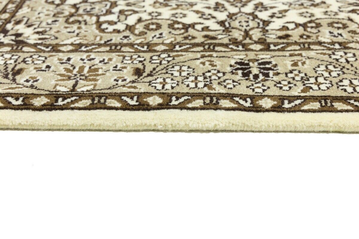 Handmade Kirman Square Rug Cream Floral Medallion