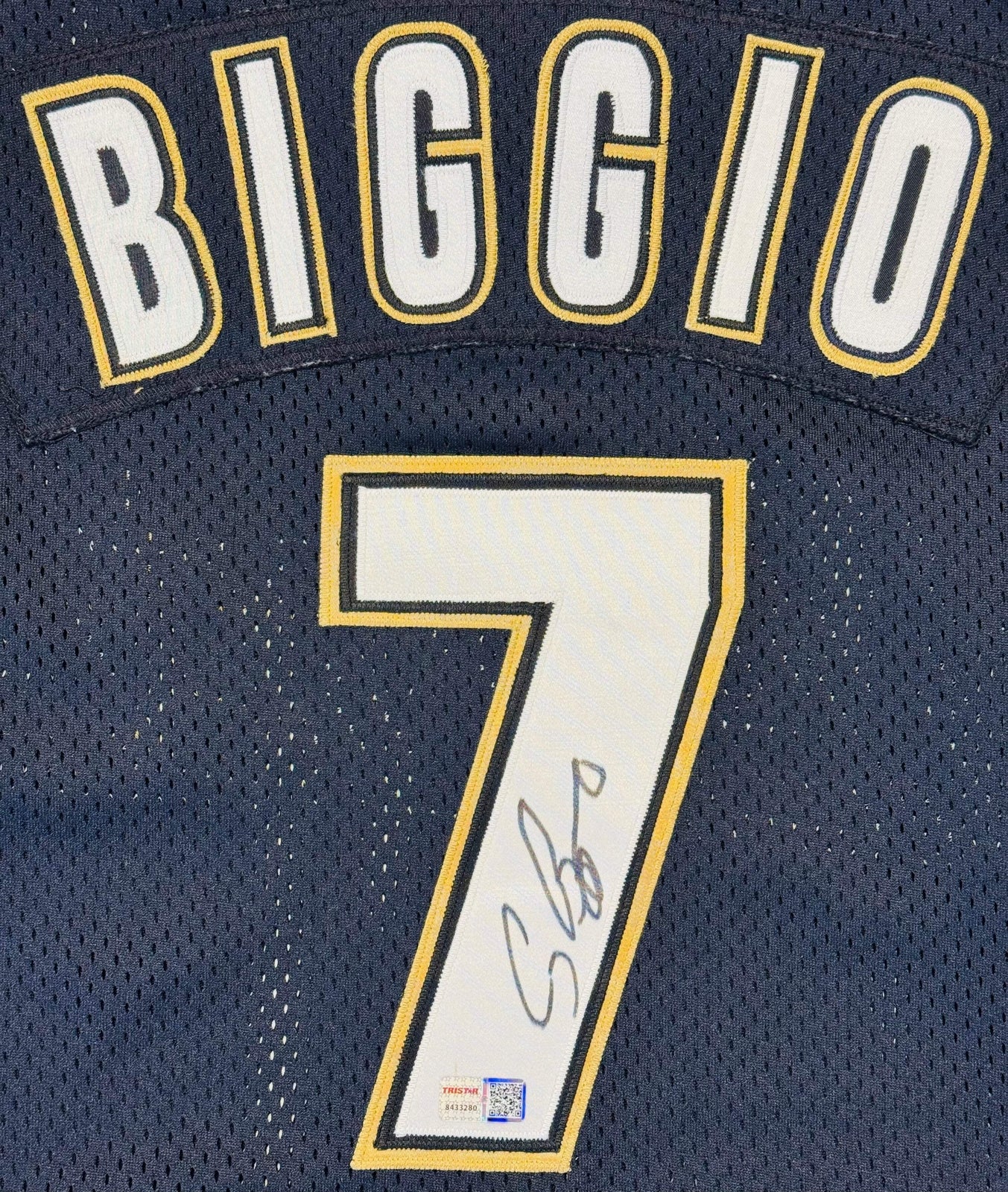 Craig Biggio Autographed Houston Astros Majestic 44Lg Practice Jersey Card (Tris