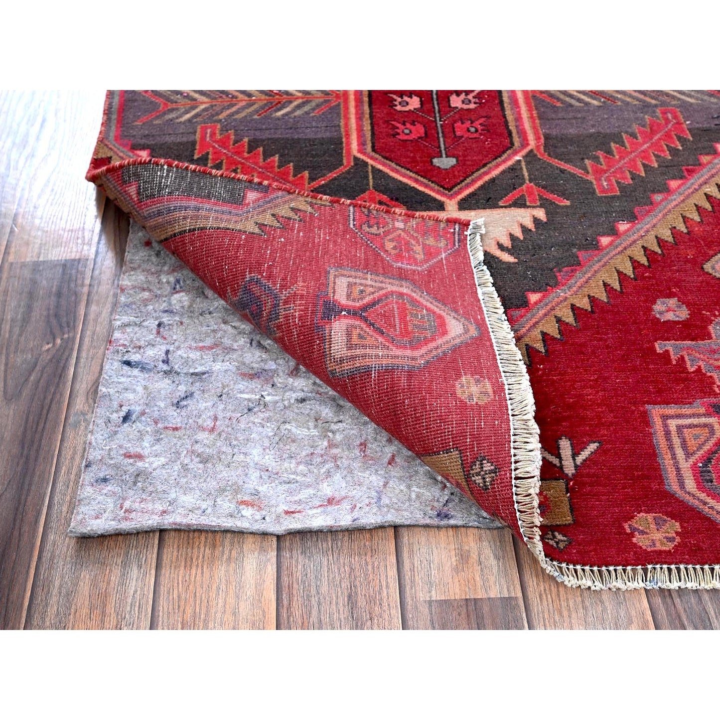 2'7"X9'5" Red Vintage Zoroastrian Khamadan Wool Hand Knotted Runner Rug