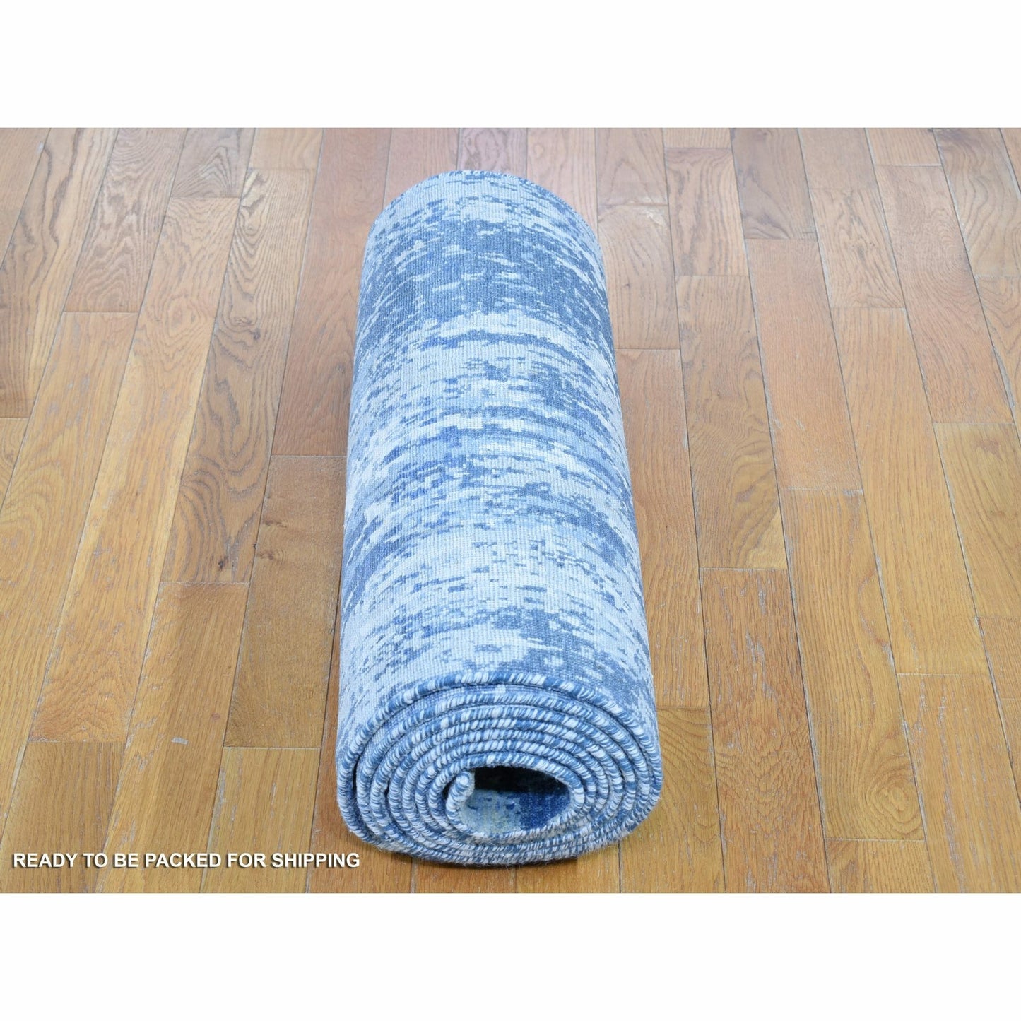 2'7"X12'2" Hand Knotted Abstract Design Wool And Real Silk Runner Rug