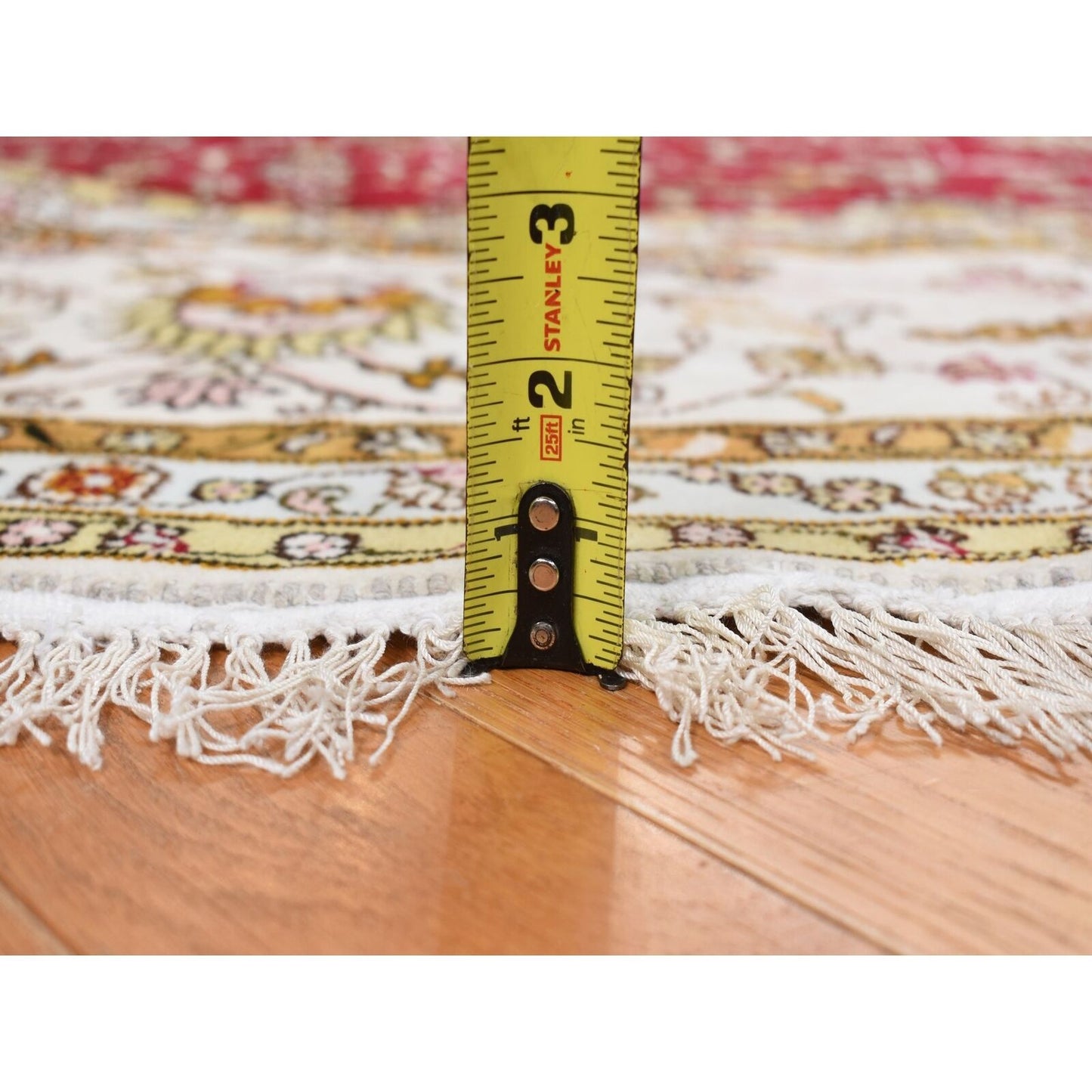 10'9"X10'9" Fire Brick Red Hand Knotted Silken 300 Kpsi Round Rug