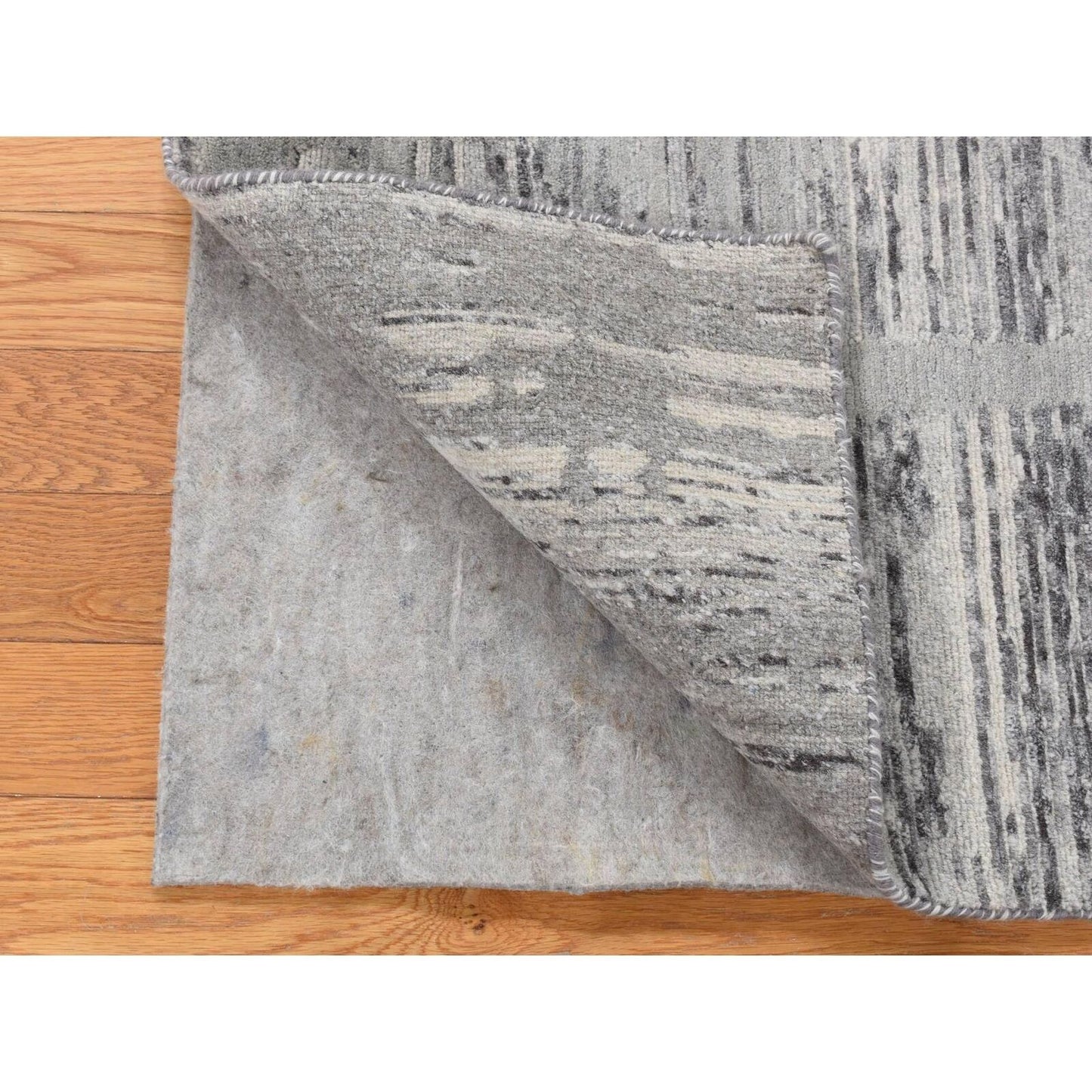 2'6"X17'10" Gray Undyed Natural Wool Modern Xl Runner Hand Knotted Rug