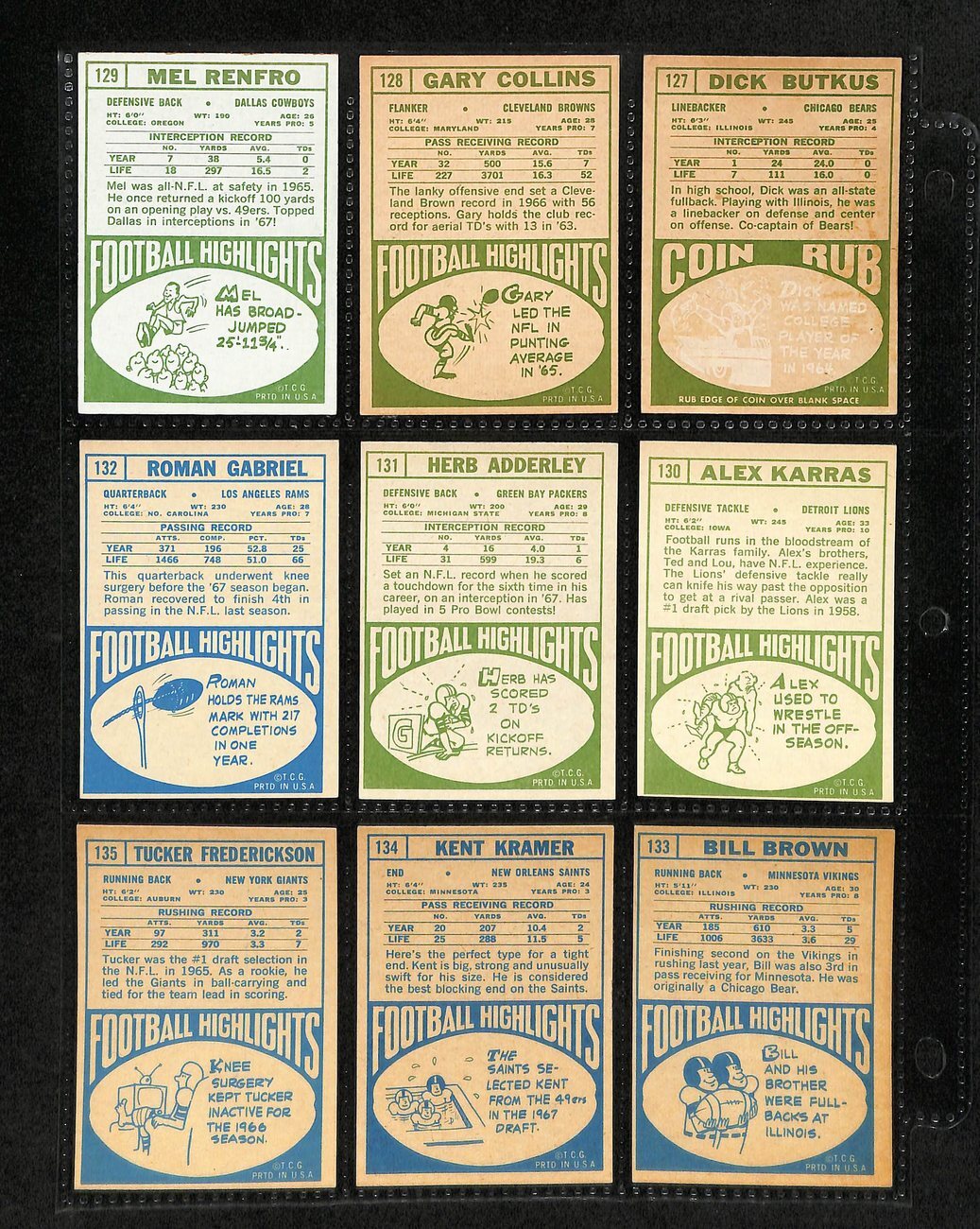 1968 Topps Football Card Complete Set (1-219)