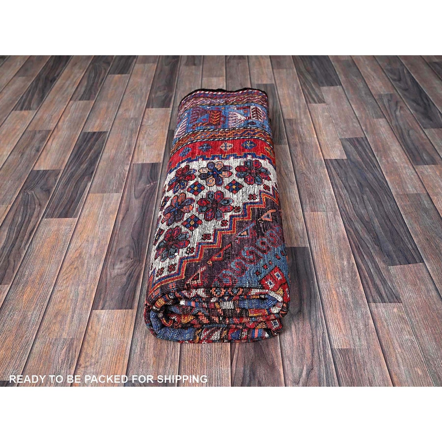 6'X7'8" Ivory Afghan Caucasian Design Revival Soft Wool Hand Knotted Rug
