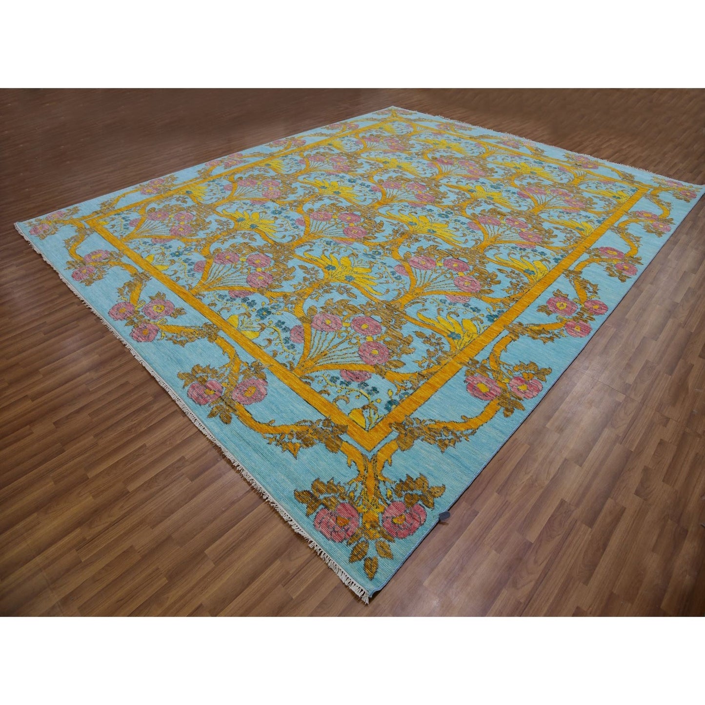 Powder Blue Arts And Craft 100% Wool Hand Knotted Oversized Oriental Rug