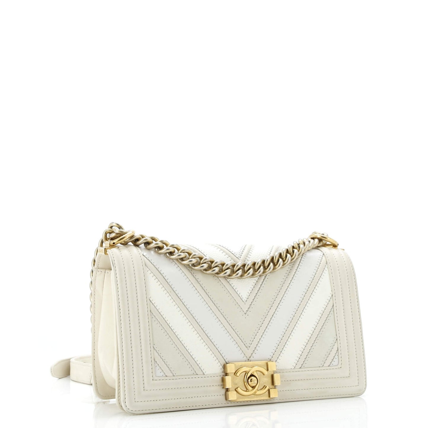 Chanel Boy Flap Bag Chevron Caviar And Calfskin Old Medium