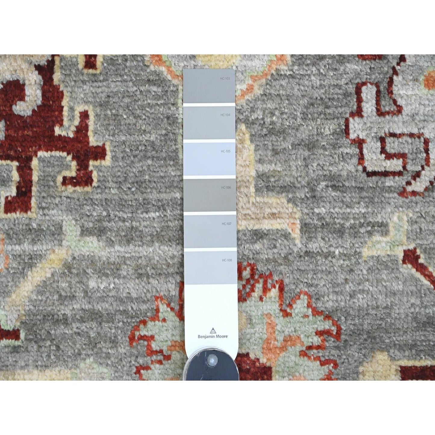 7'9"X9'5" Gray Afghan Angora Oushak Leaf Pattern Hand Knotted Wool Rug