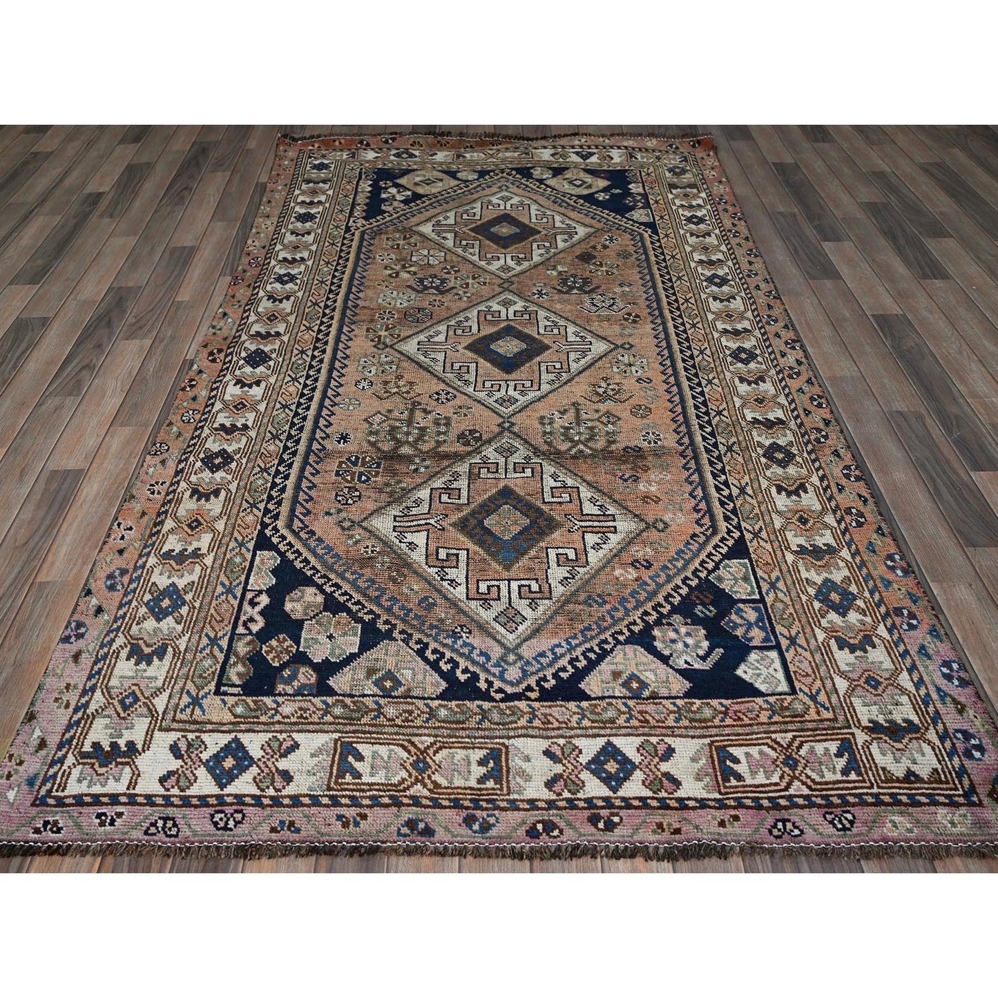 4'10"X8'1" Bisque Brown Vintage Zoroastrian Sheeraz Hand Knotted Wool Rug