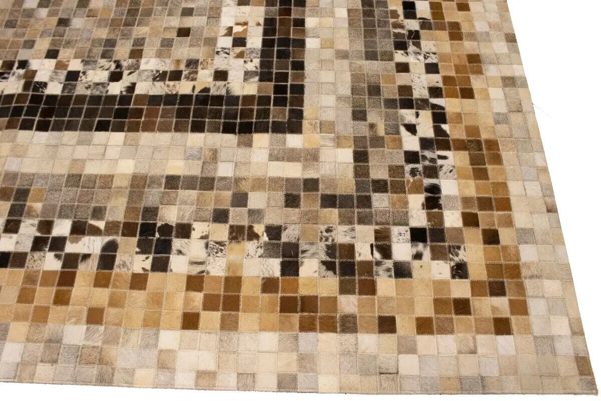 8X10 Ft Contemporary Multicolored Cowhide Leather