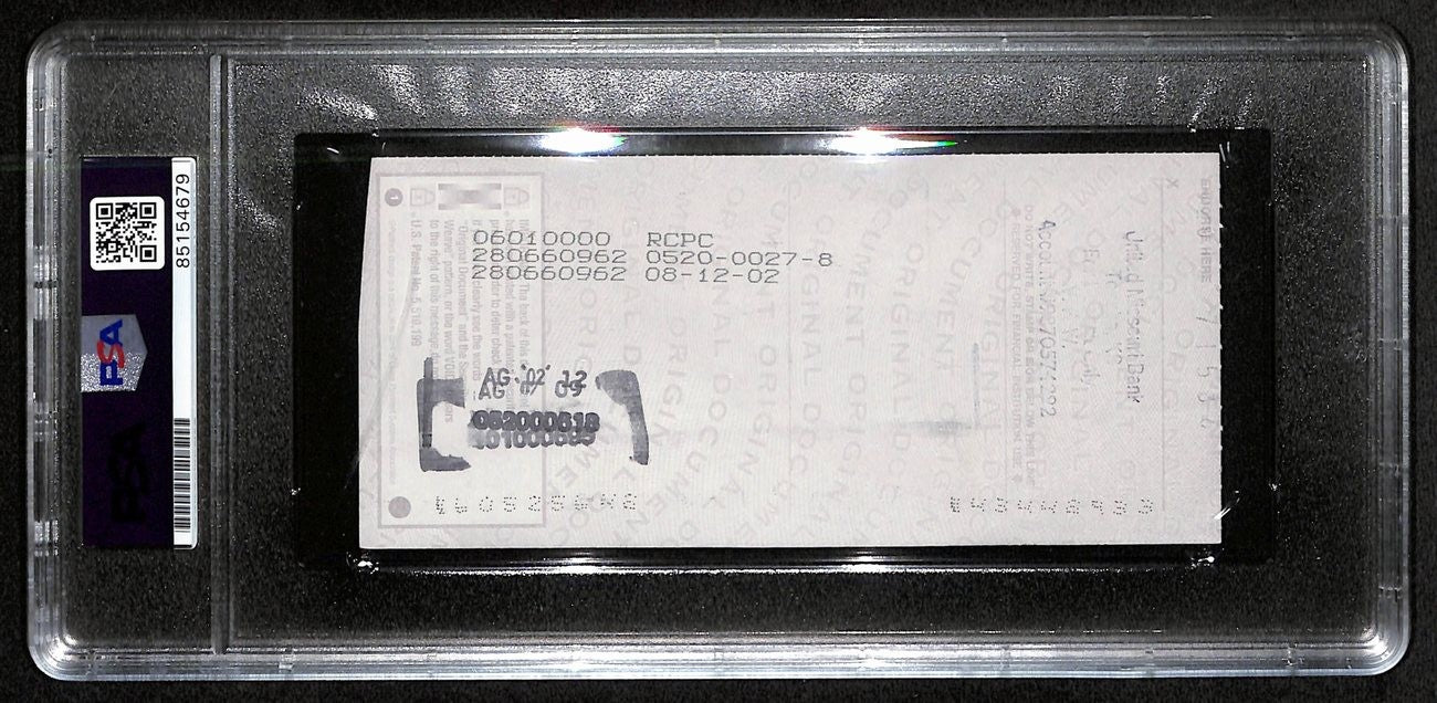 Johnny Unitas Signed 7/31/02 Check Psa/Dna Mint 9