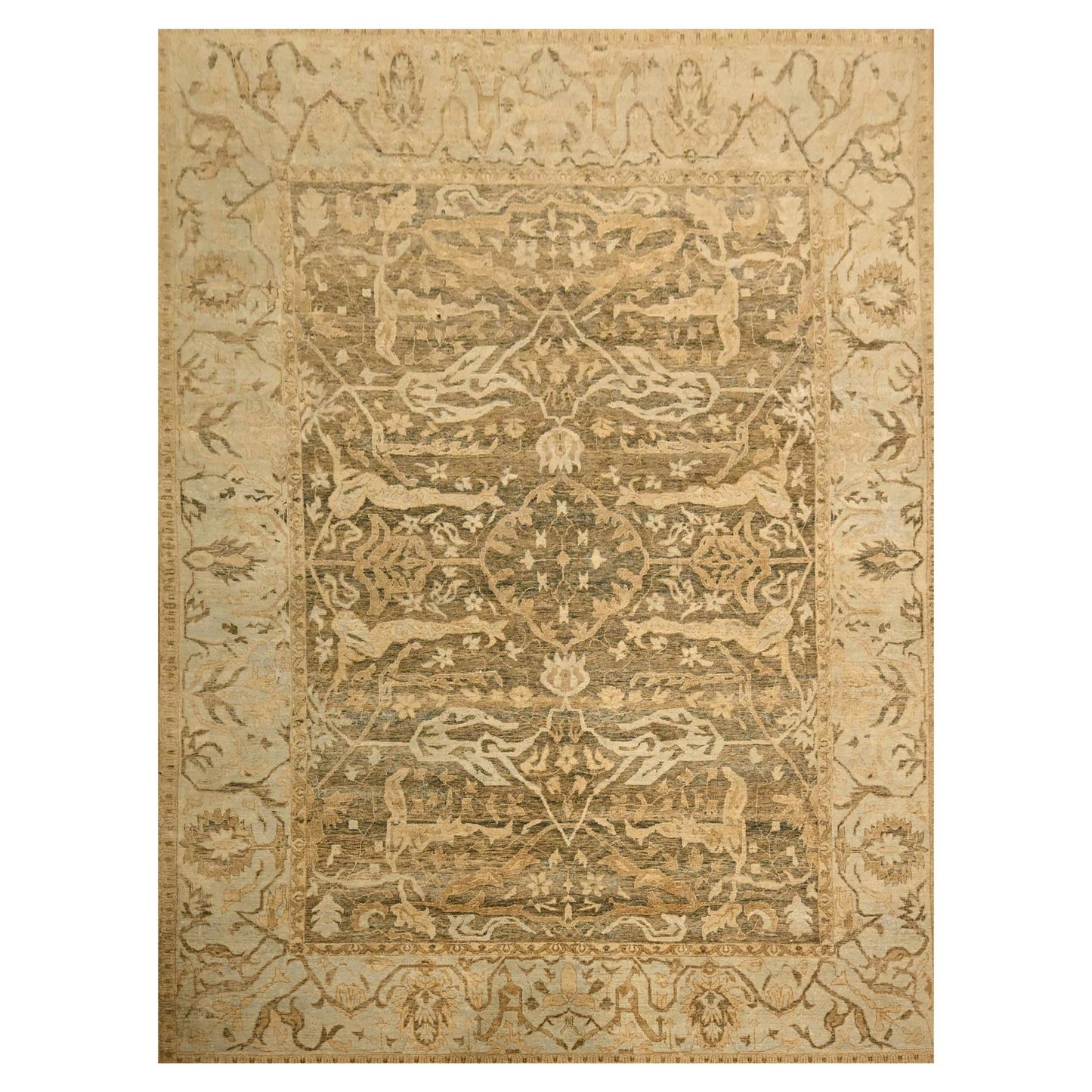 8'10"X12'2" Brown Bijar Garus Design Distressed Hand Knotted Wool Rug