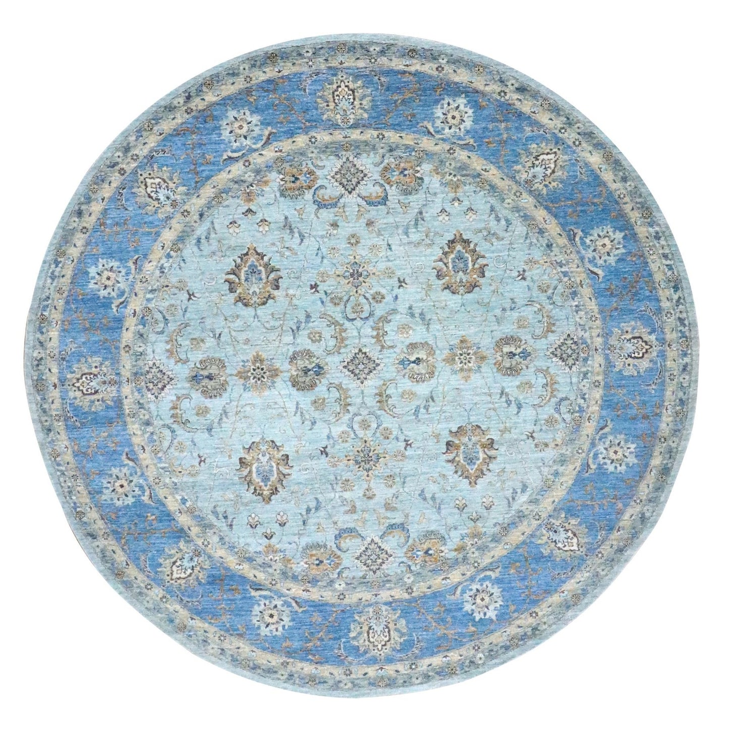 10'X10' Blue Agra Shah Abbas Flower Design Wool Hand Knotted Round Rug