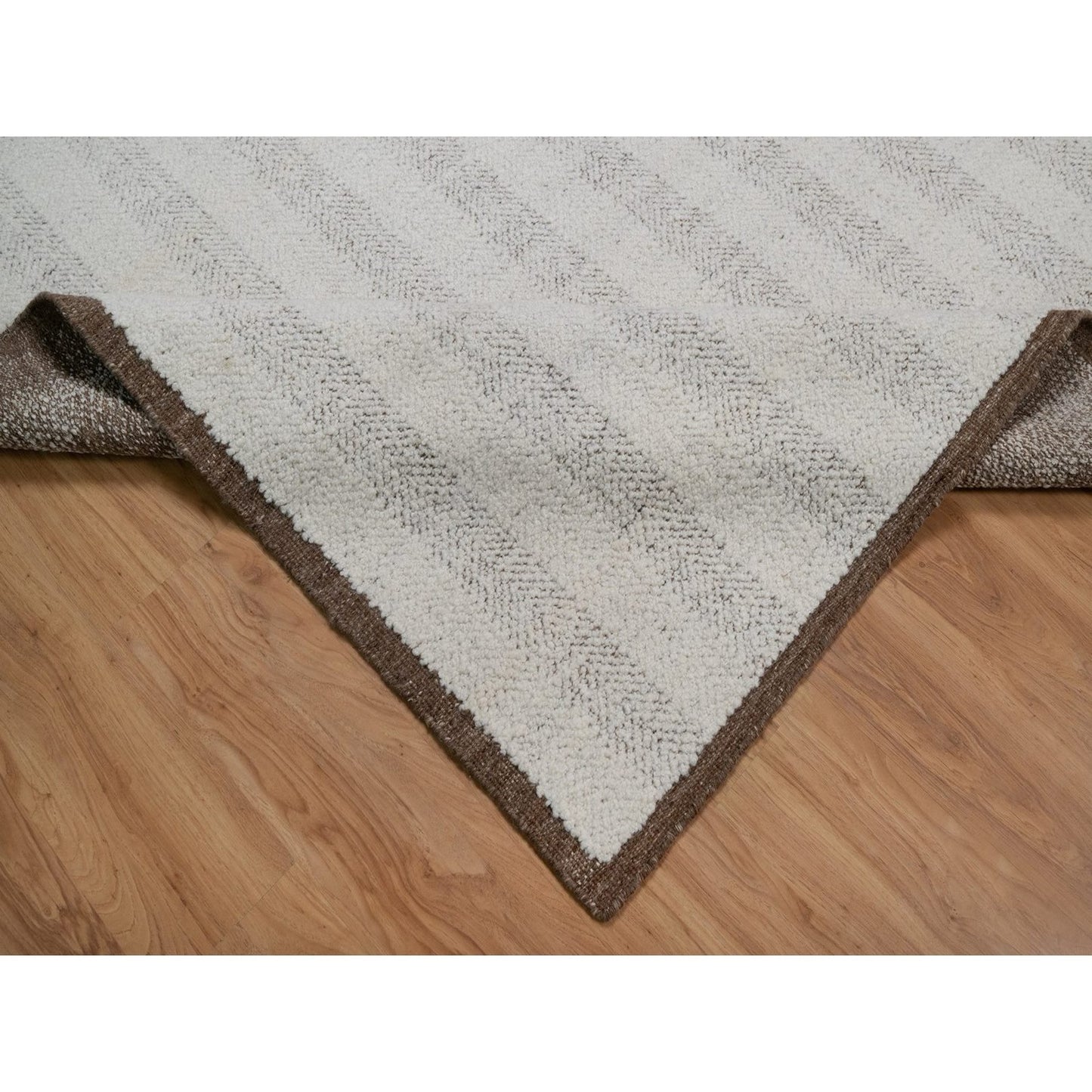 9'3"X12' Ivory Line Design Flat Weave Undyed Natural Wool Hand Woven Rug