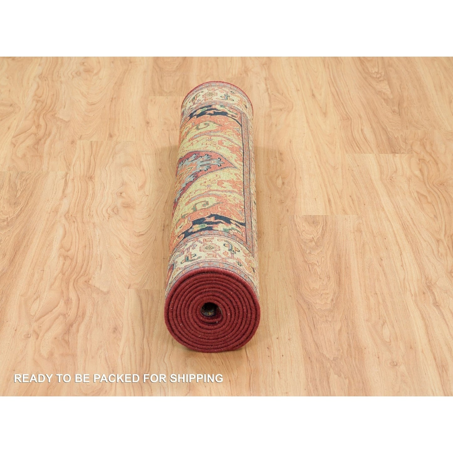 3'10"X12'1" Red Pure Wool Hand Knotted Heris Re-Creation Wide Runner Rug