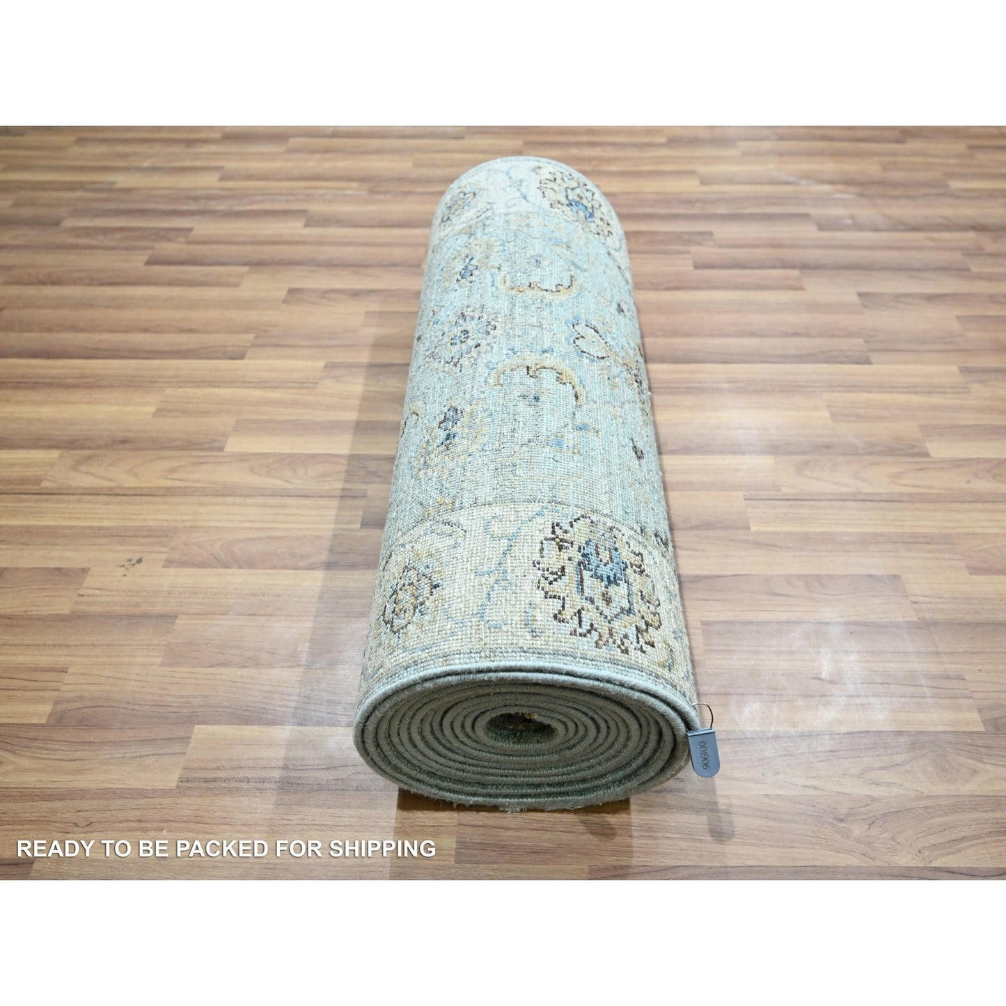 2'7"X22' Sky Blue Hand Knotted Agra Flower Design Pure Wool Xl Runner Rug