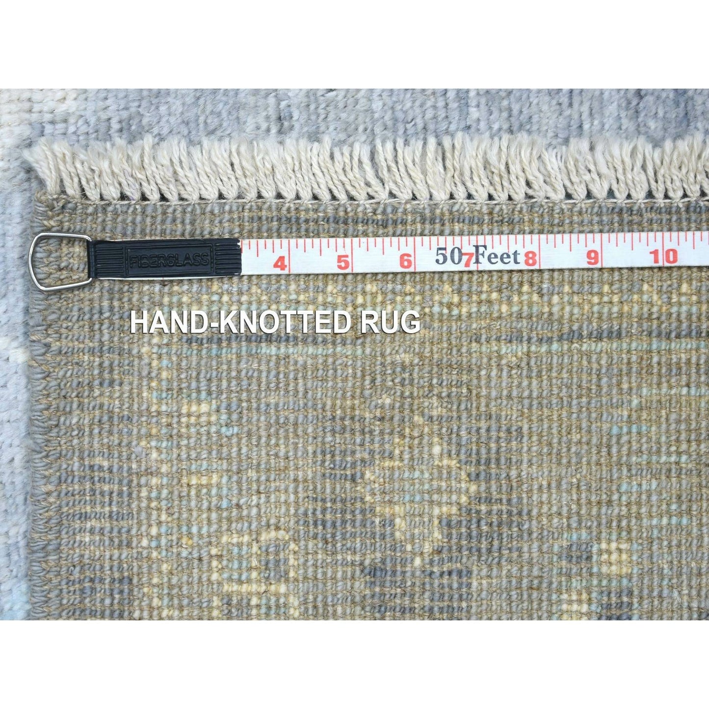 2'8"X11'7" Gray Hand Knotted Afghan Angora Ushak Pure Wool Runner Rug