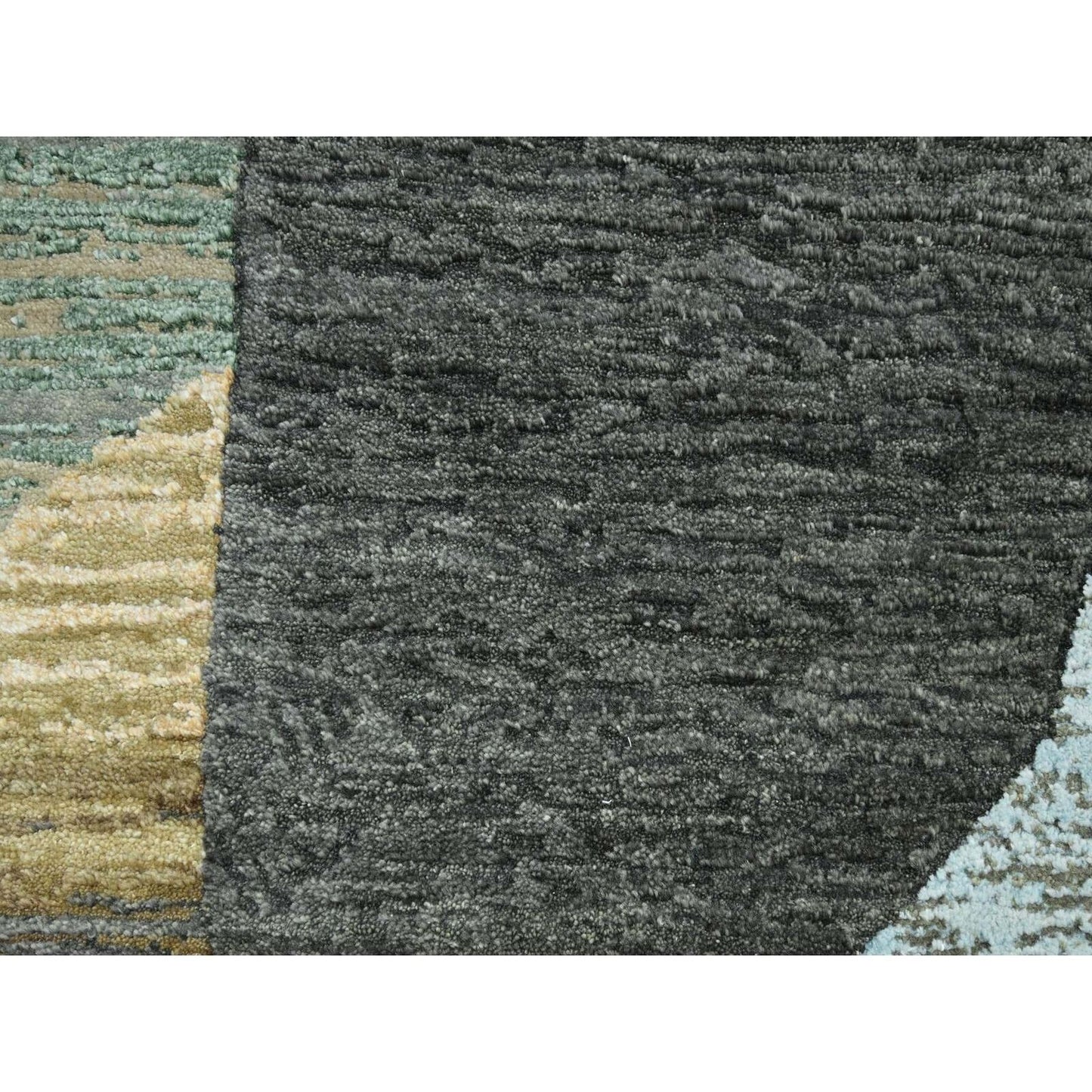 9'X11'9" Gray-Brown Abstract Geometric Pattern Hand Knotted Pure Wool Rug