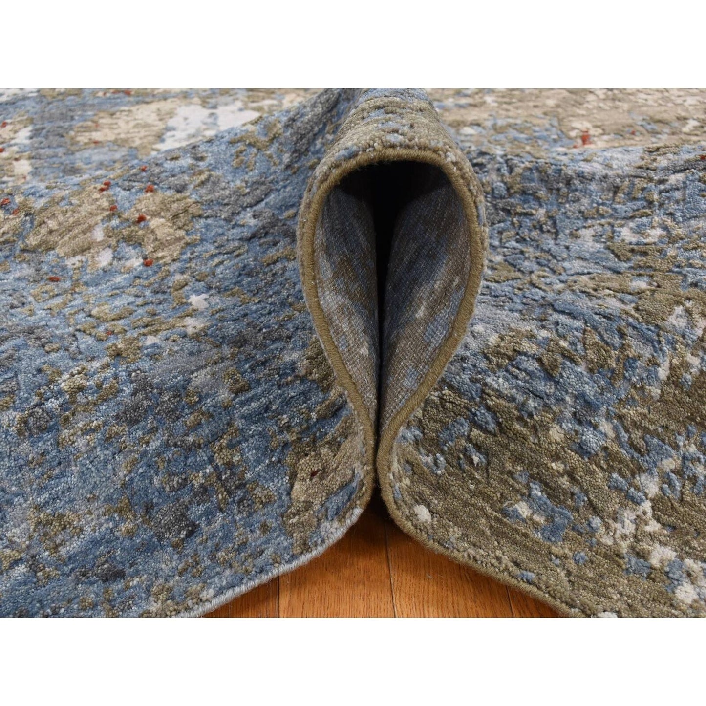 9'1"X12'4" Blue Modern Abstract Galaxy Design Hand Knotted 100% Wool Rug
