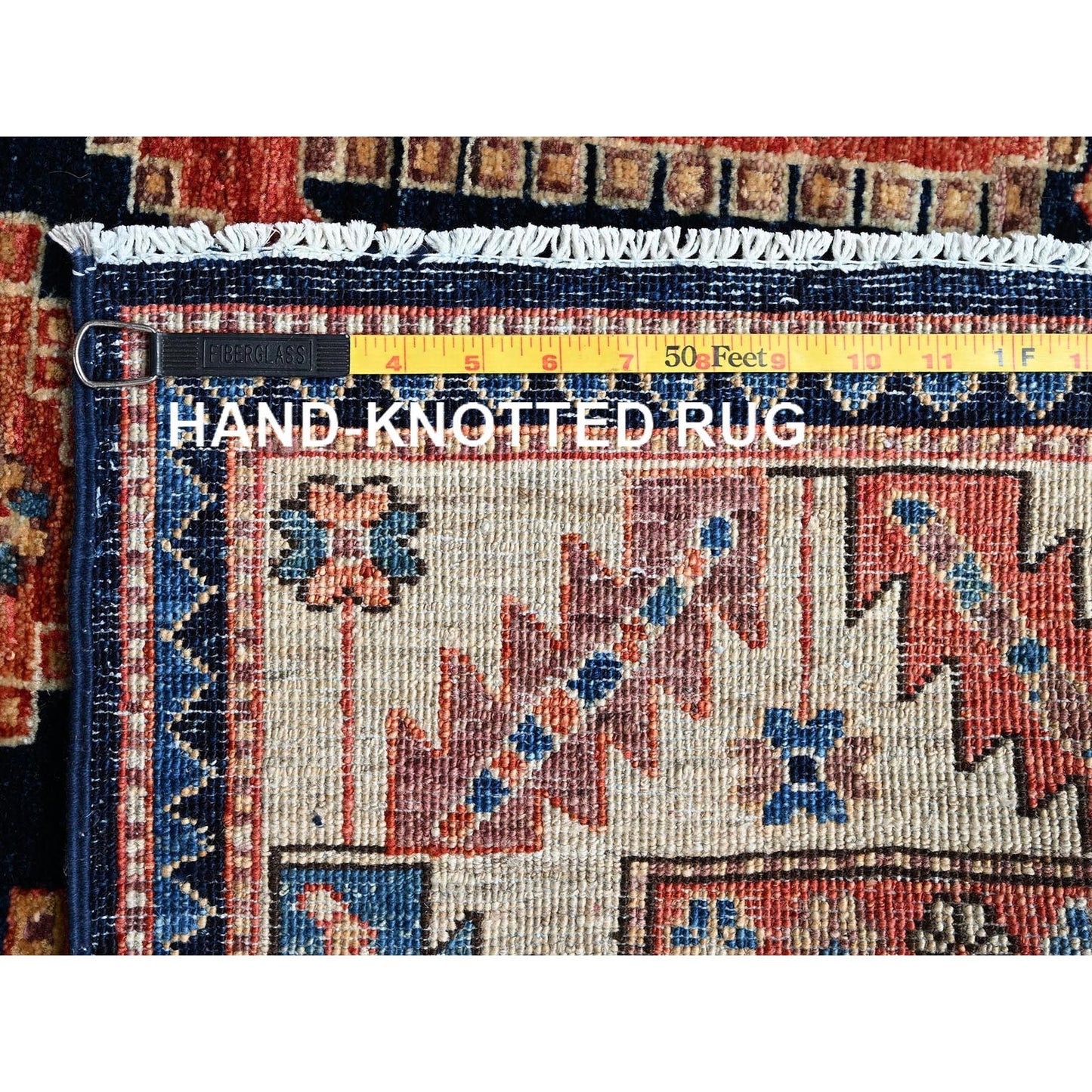 4'X9'9" Midnight Blue Large Paisley Design Wool Hand Knotted Runner Rug
