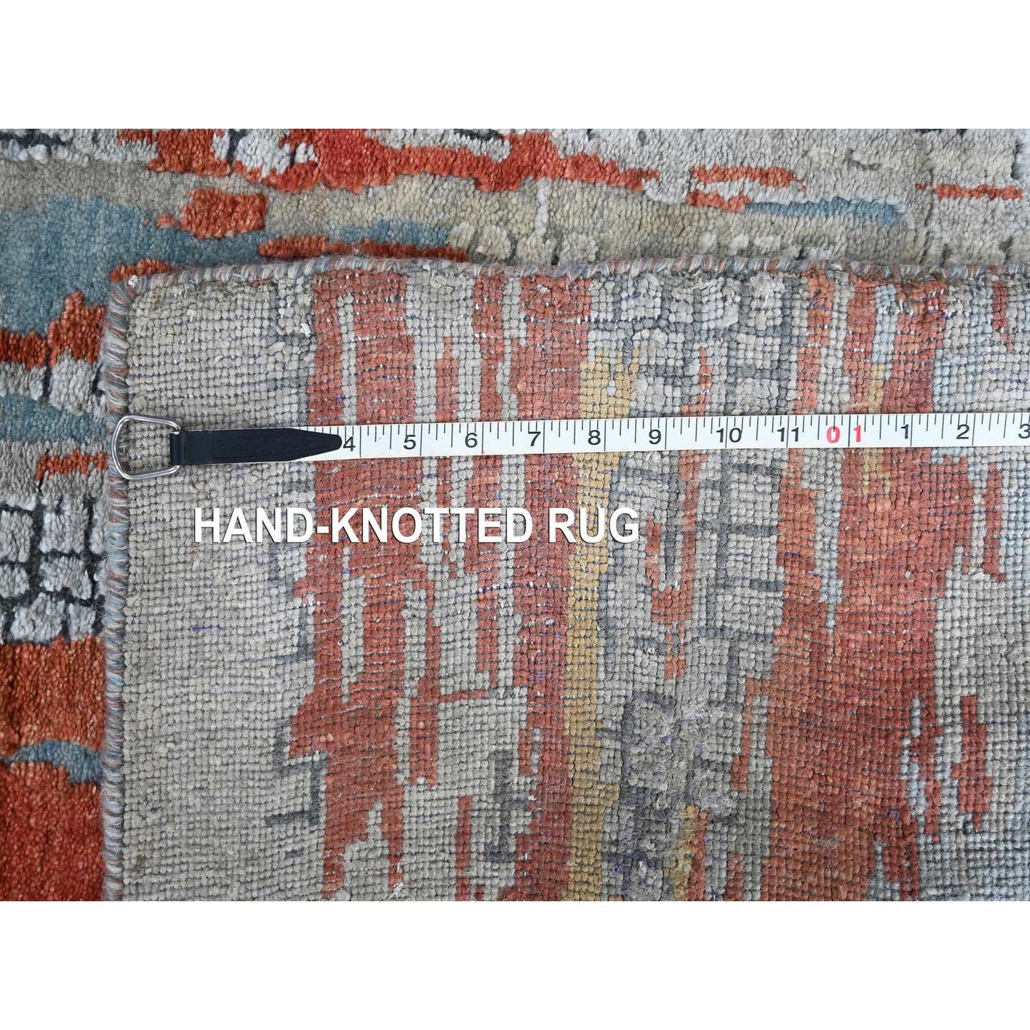 2'5"X25'8" Dark Coral Abstract Hand Knotted Wool And Silk Xl Runner Rug