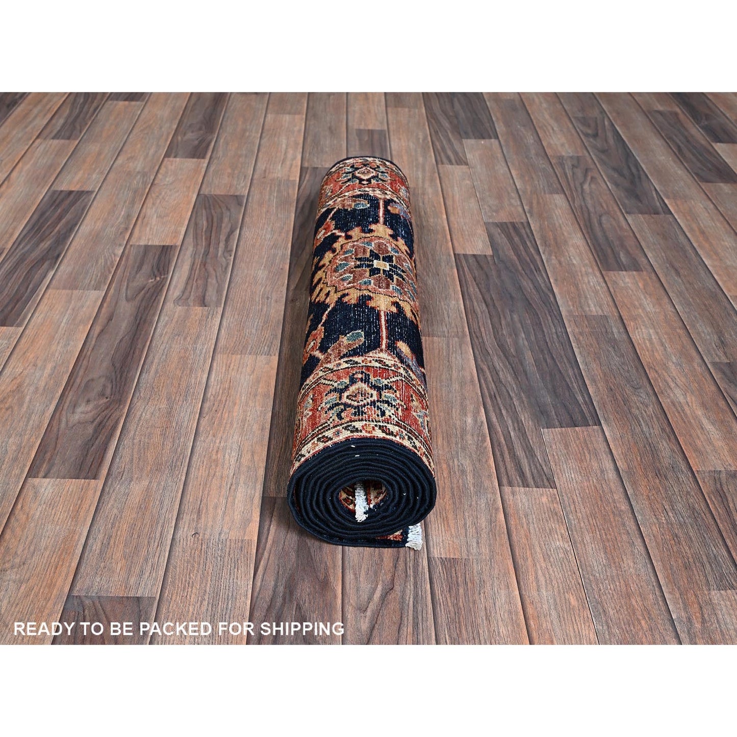 2'6"X7'9" Yale Blue Heris All Over Design Hand Knotted All Wool Runner Rug