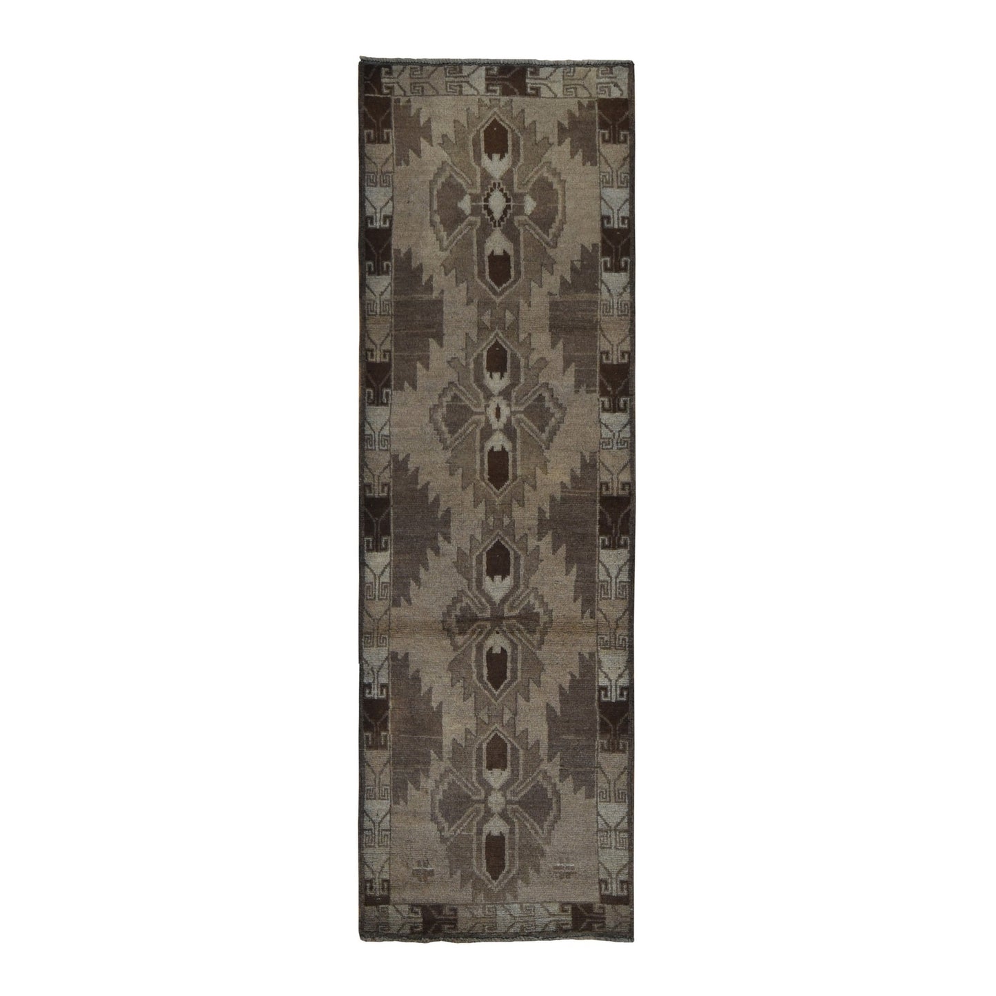 2'5"X8' Tan Color Washed Out Afghan Balooch Wool Hand Knotted Runner Rug
