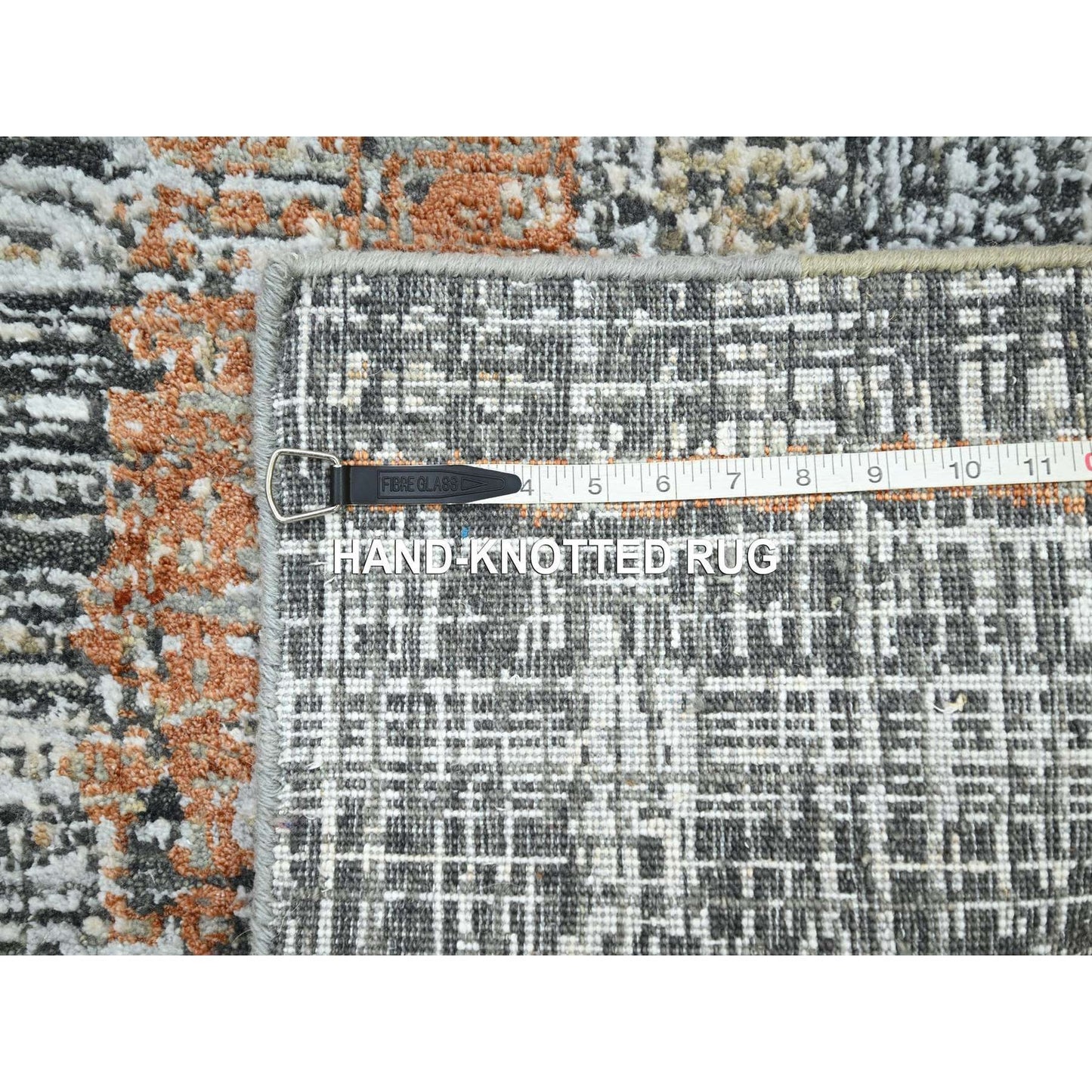4'1"X6'3" Gray With Rust Hand Knotted Abstract Galaxy Design All Wool Rug