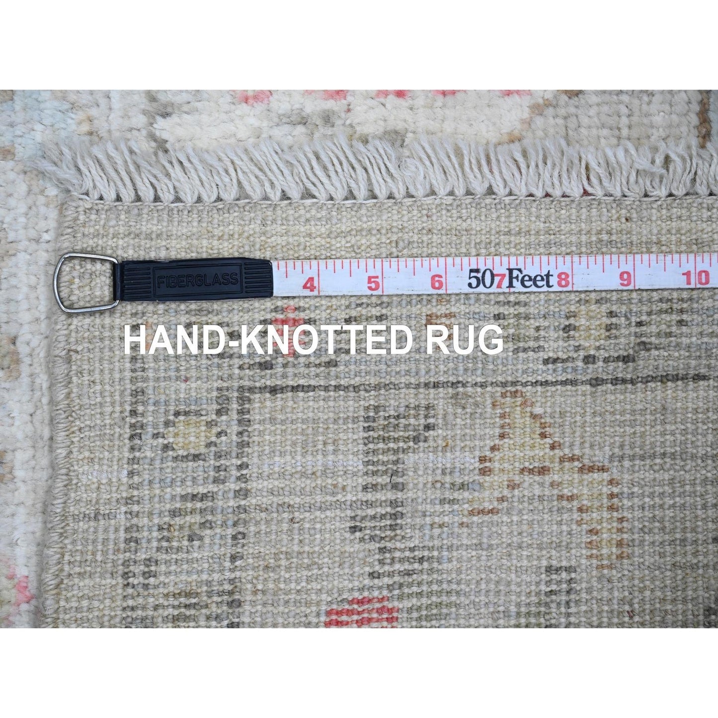 4'2"X4'2" Daisy White Afghan Angora Oushak Hand Knotted Wool Square Rug