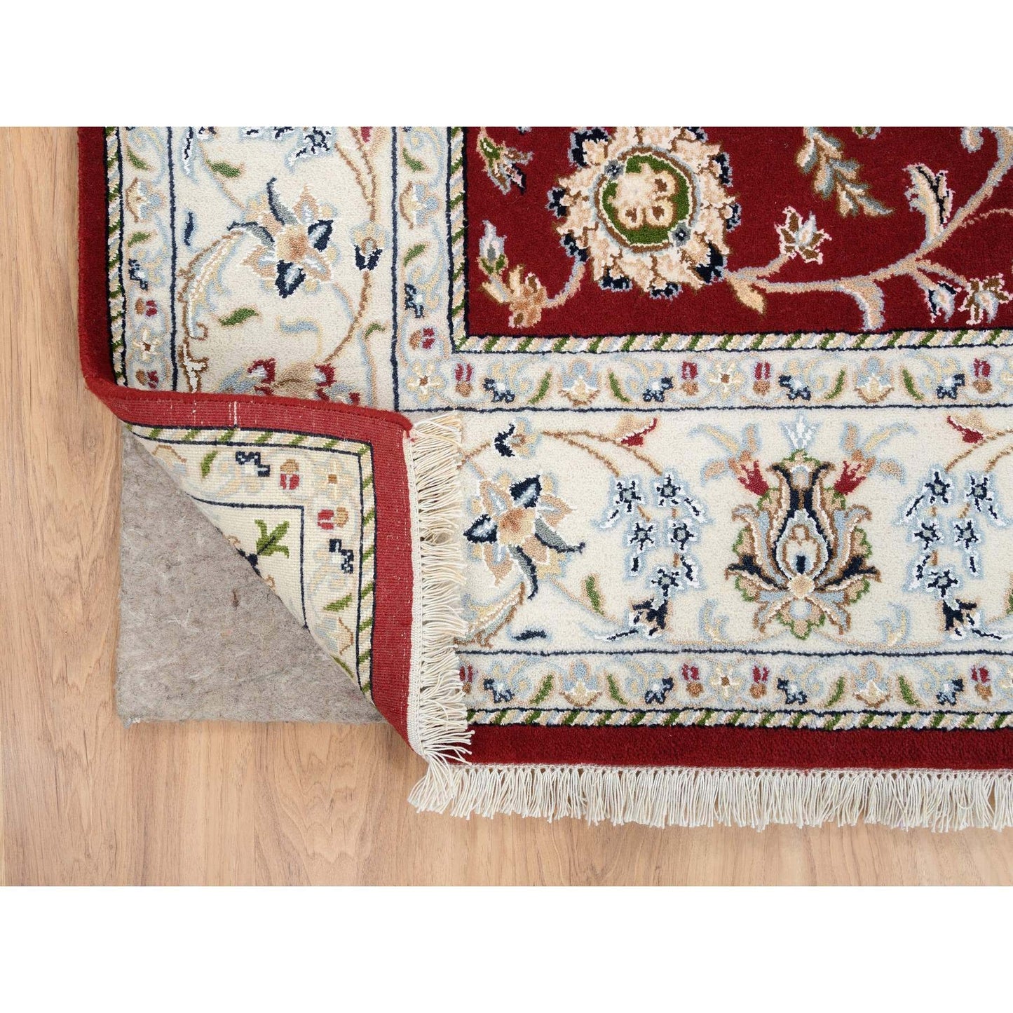 6'X8'10" Cherry Red Nain Flower Design 250 Kpsi Wool Hand Knotted Rug