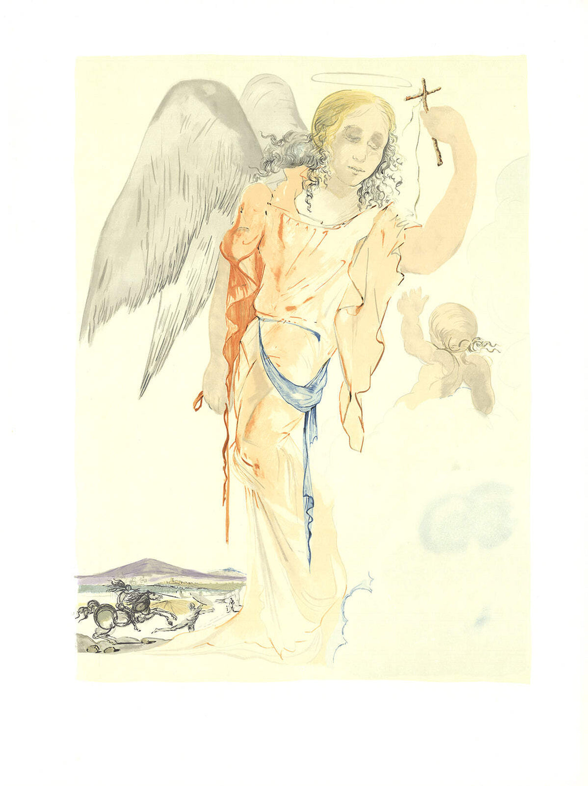 Salvador Dali Angel With Cross " Lithograph