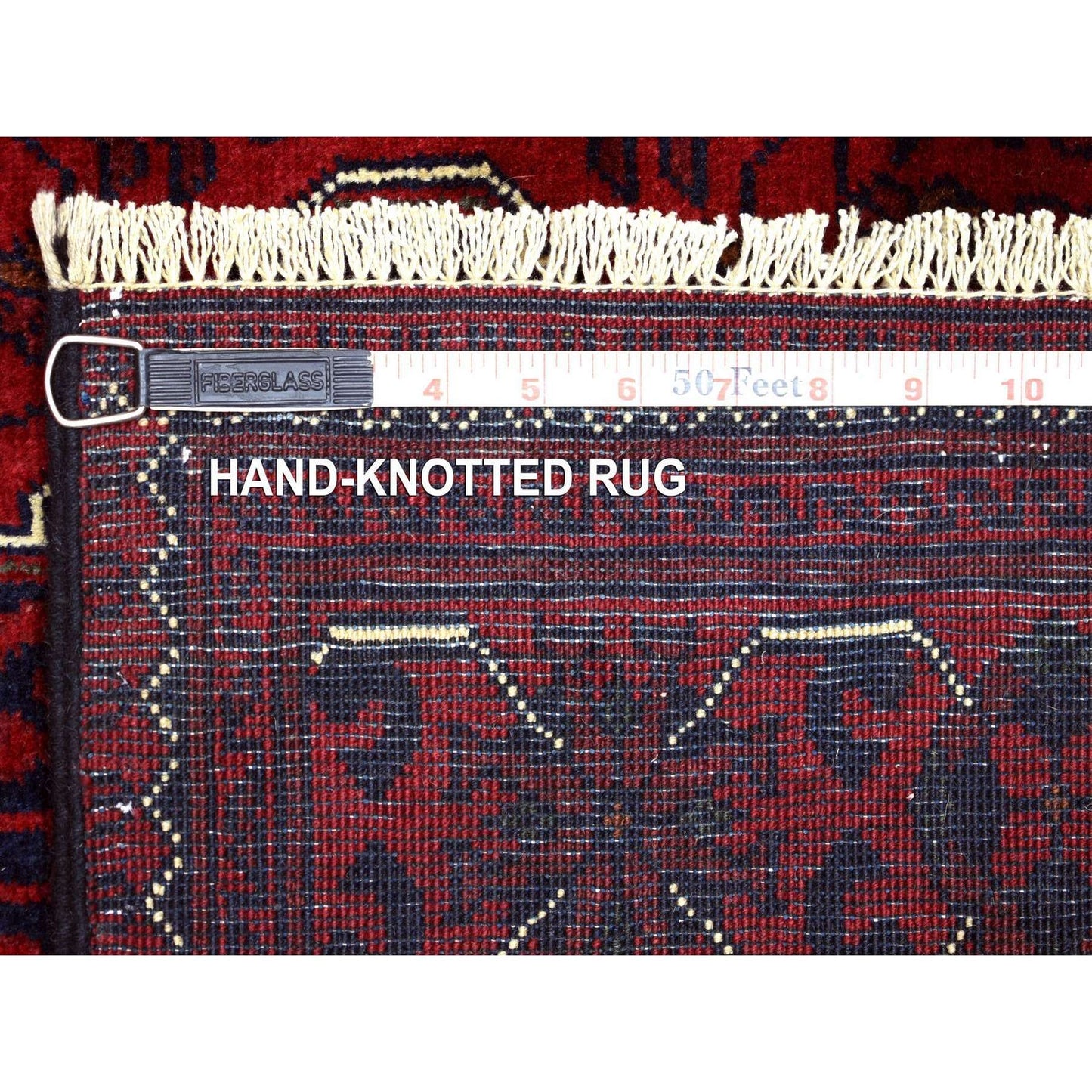 2'9"X12'10" Deep Red Afghan Khamyab Soft Wool Hand Knotted Runner Rug