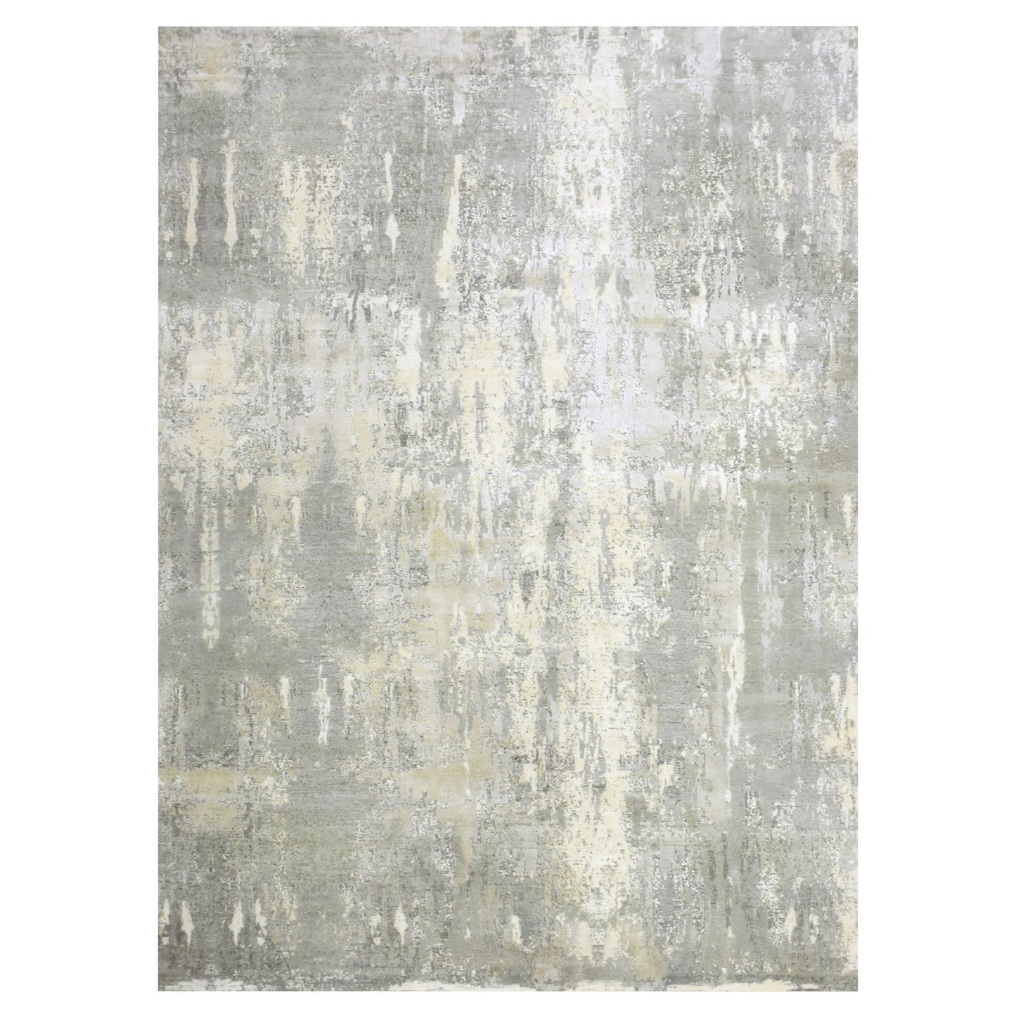 9'X12'1" Gray Modern Abstract Design Wool And Silk Hand Knotted Rug
