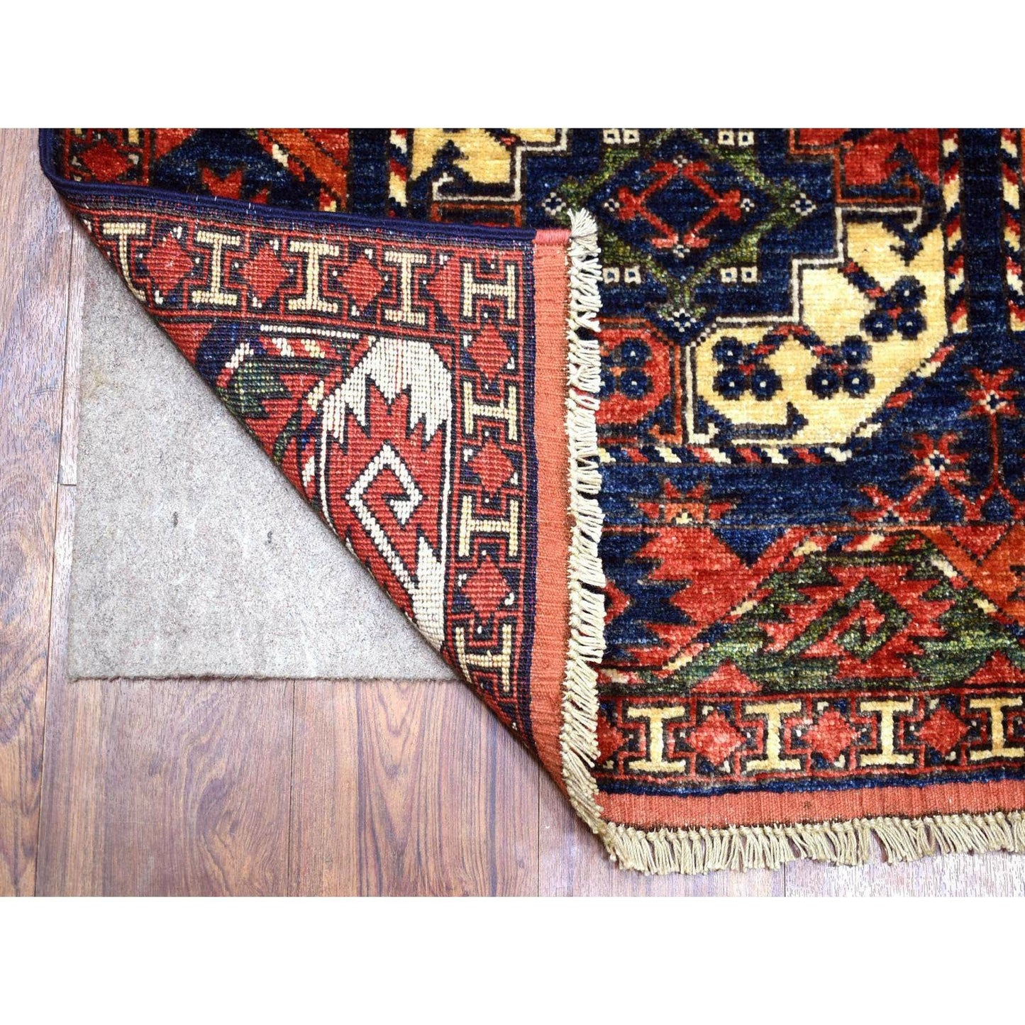 4'X5'9" Navy Afghan Ersari Elephant Feet Design Wool Hand Knotted Rug