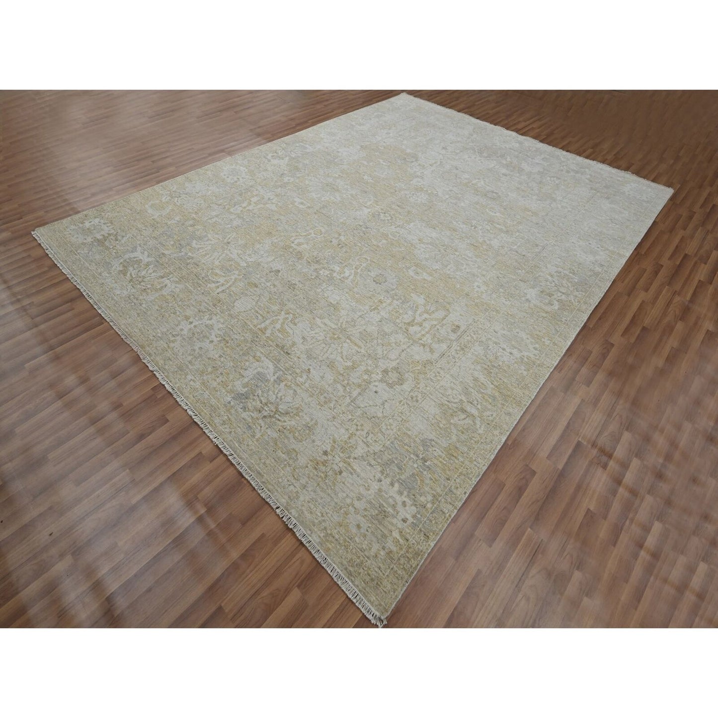 9'1"X12'2" Gray Broken And Erased Sultanabad Design Wool Hand Knotted Rug