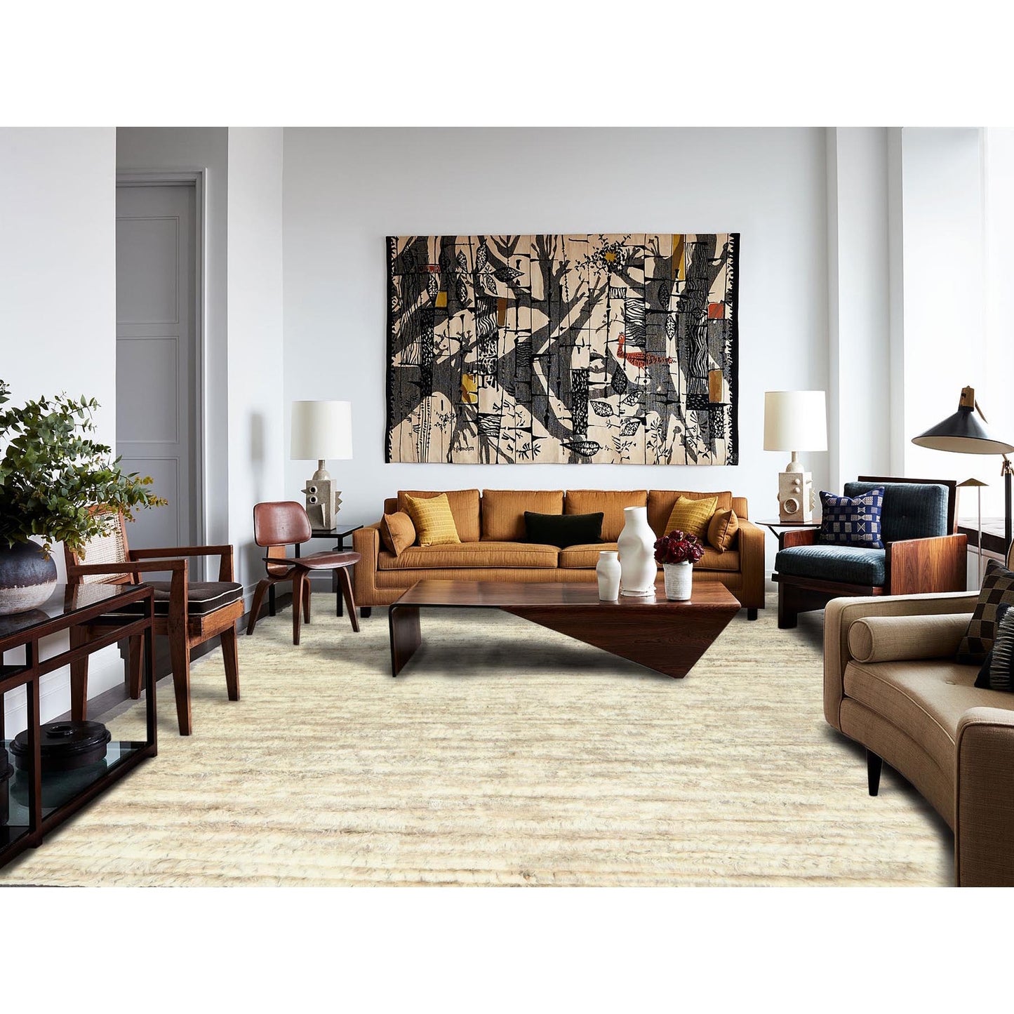 12'4"X18'1" Ivory Pure Wool Hand Knotted Moroccan Berber Oversized Rug