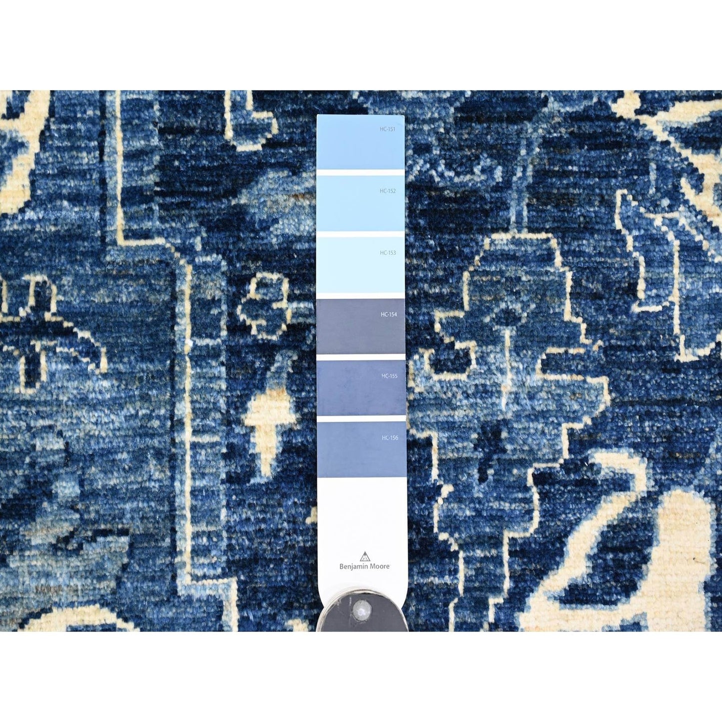 10'X13'10" Denim Blue Seeripe Heris Revival Ghazni Wool Hand Knotted Rug