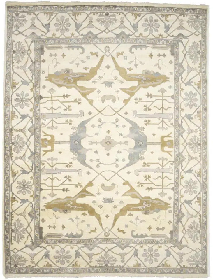 Hand-Knotted Oushak Oriental Rug Floral Dining