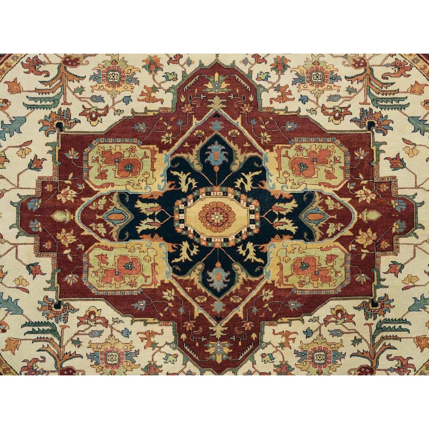 10'X10' Ivory Heris Re-Creation Hand Knotted Wool Round Oriental Rug
