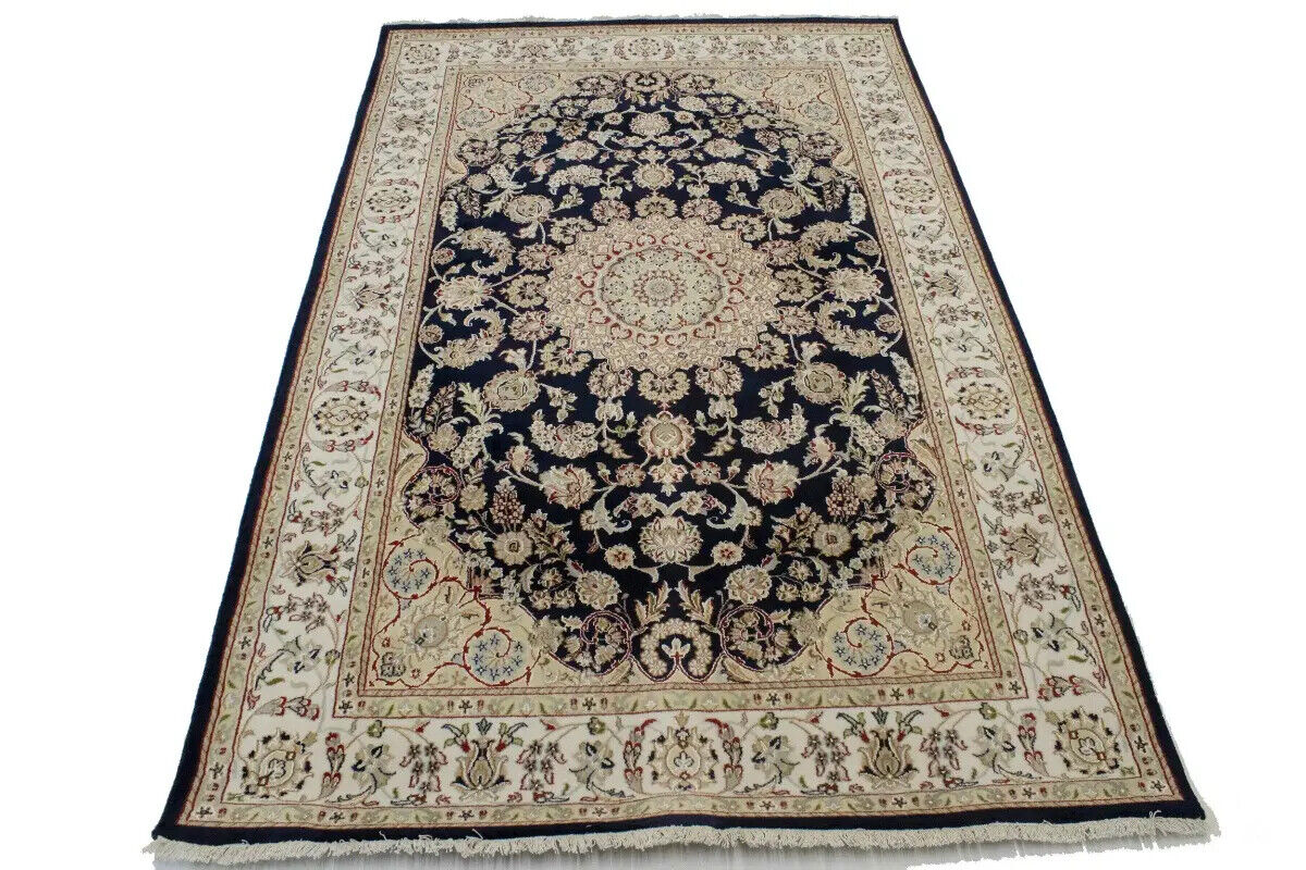 6X9 Ft Hand-Knotted Indo-Nain Oriental Rug Dark