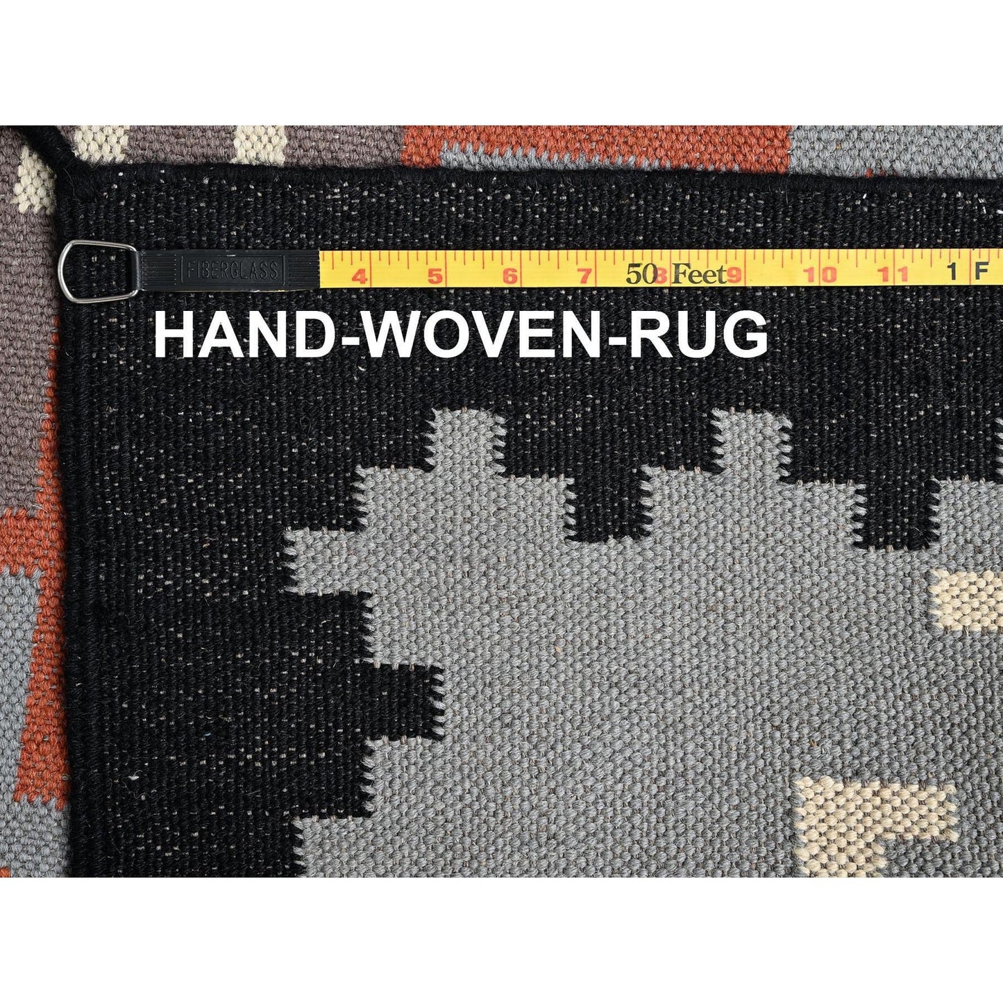 5'3"X7' Gray American Geometric Design Rug Flat Weave Hand Woven Wool