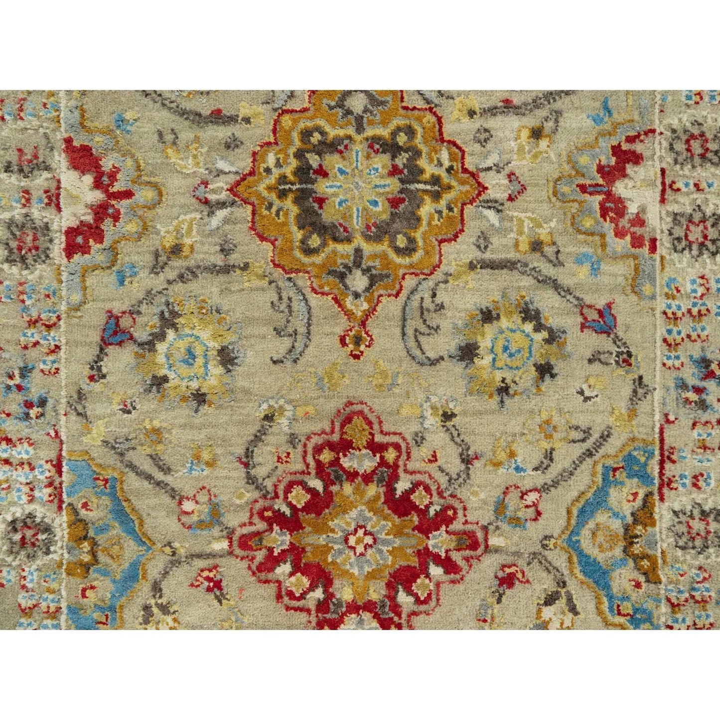 2'9"X18' Beige Wool And Silk Sunset Hand Knotted Runner Oriental Rug