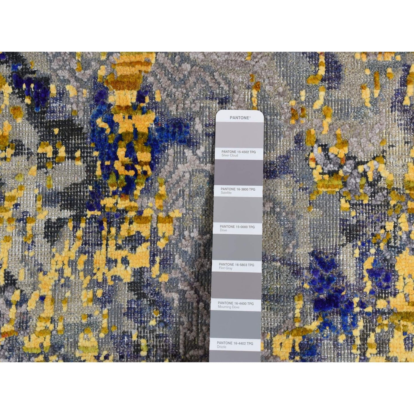 8'10"X12'5" Yellow Modern Design Sari Silk With Wool Hand Knotted Rug