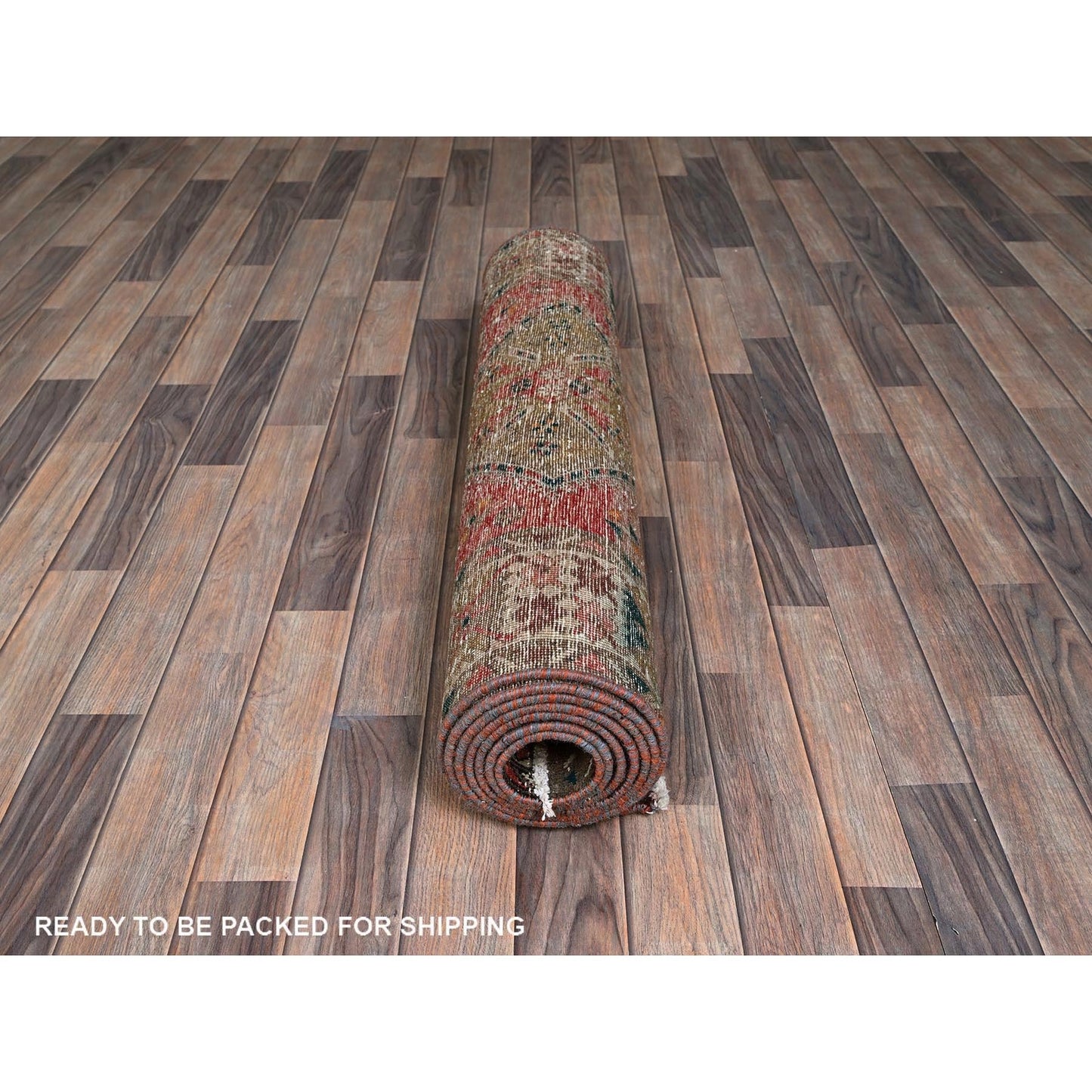 3'5"X10'3" Blush Red Vintage Zoroastrian Hand Knotted Pure Wool Runner Rug