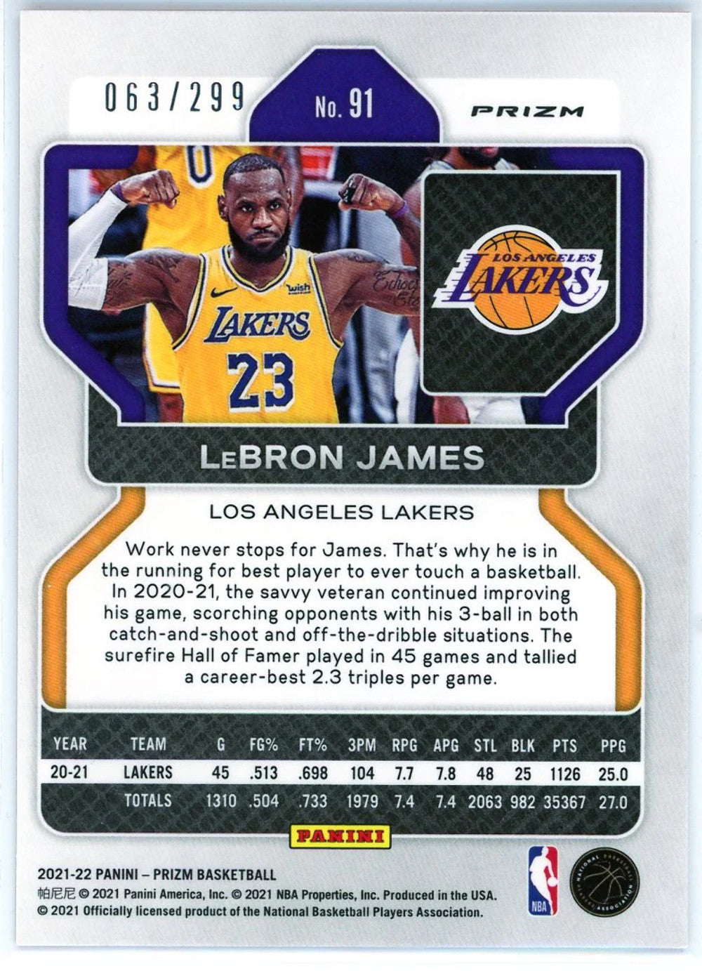 Lebron James 2021-22 Panini Prizm Red Prizm Card #91