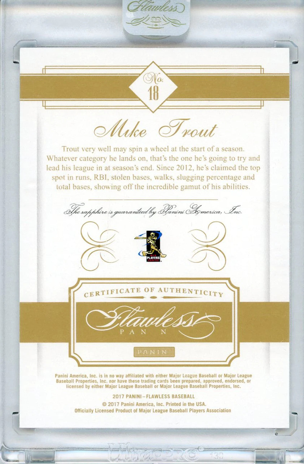 Mike Trout 2017 Panini Flawless Sapphire Encased