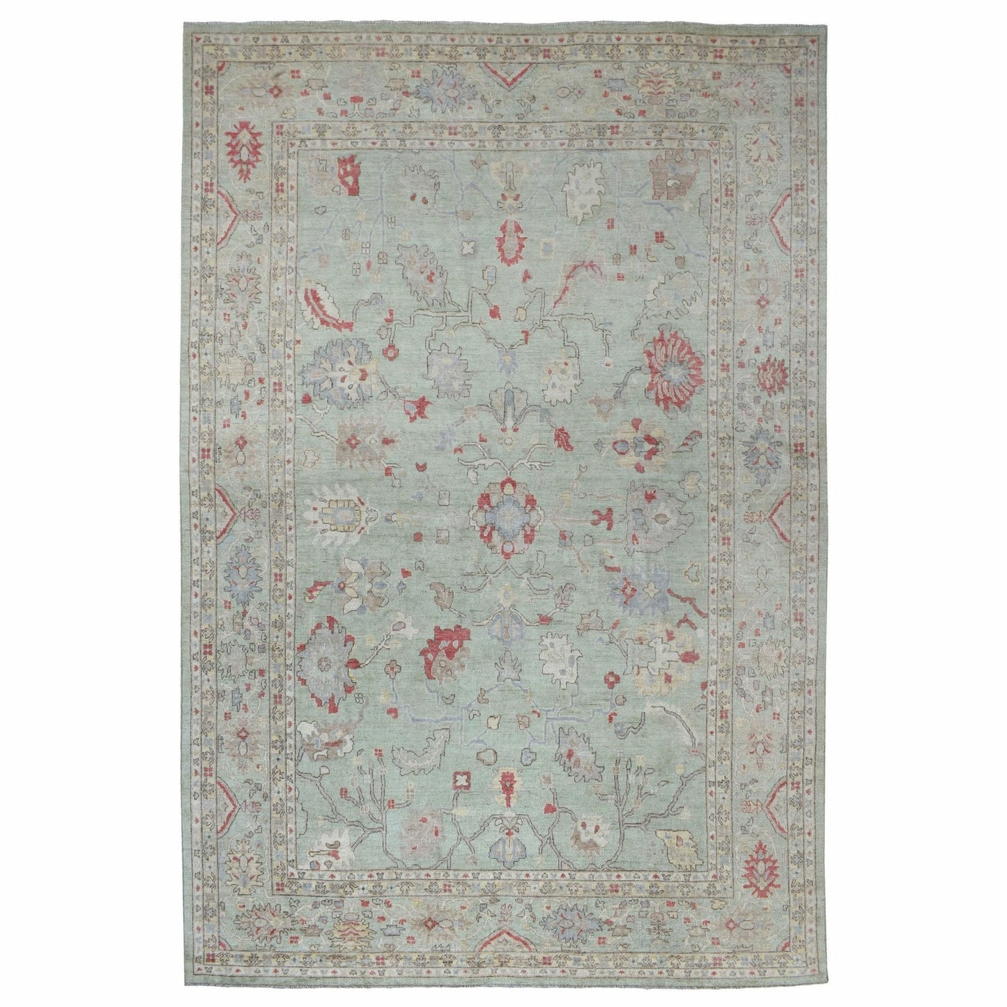 11'9"X17'3" Angora Oushak Soft Wool Hand Knotted Soft Green Oversized Rug