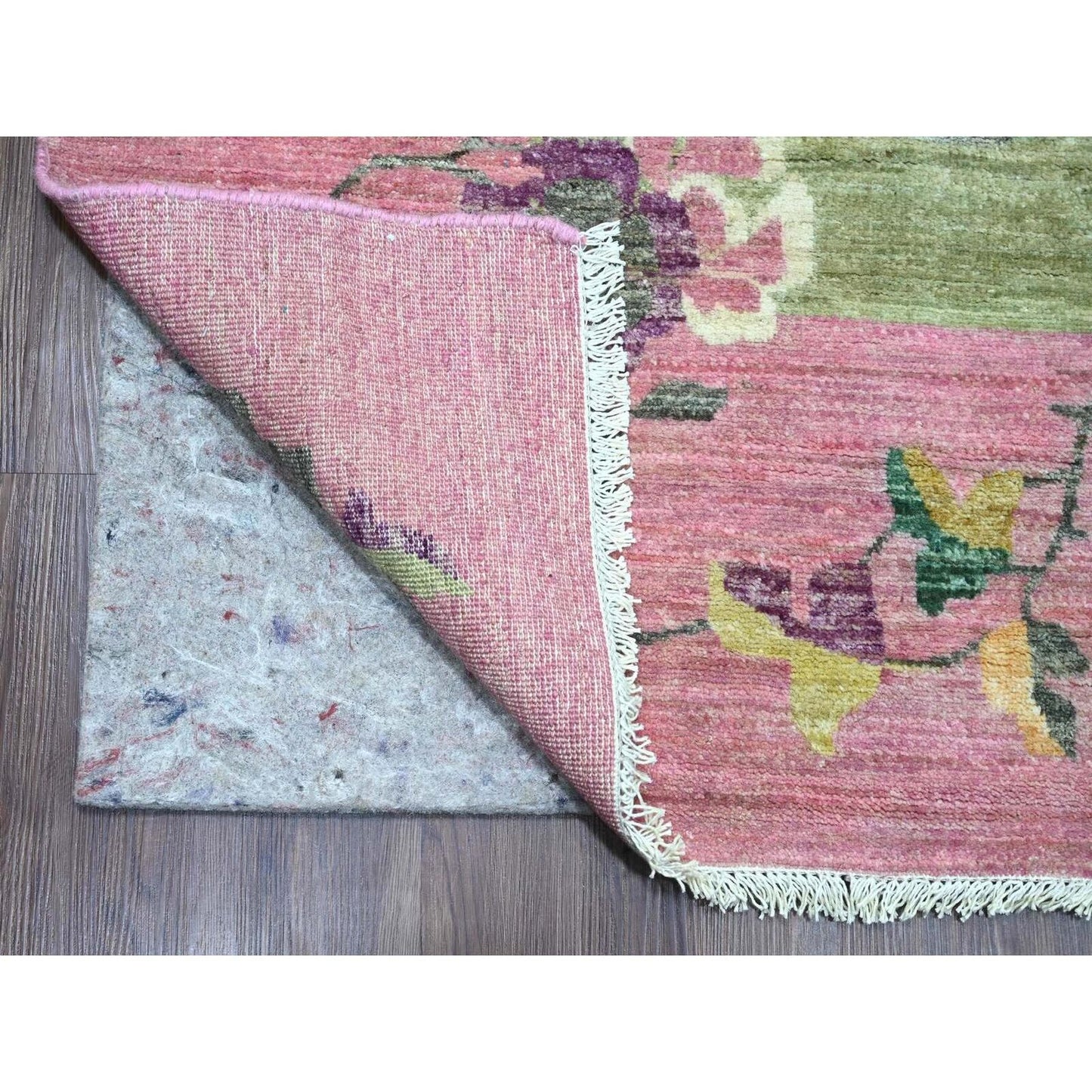 9'X12'3" Green Chinese Art Deco Inspired Peshawar Hand Knotted Wool Rug