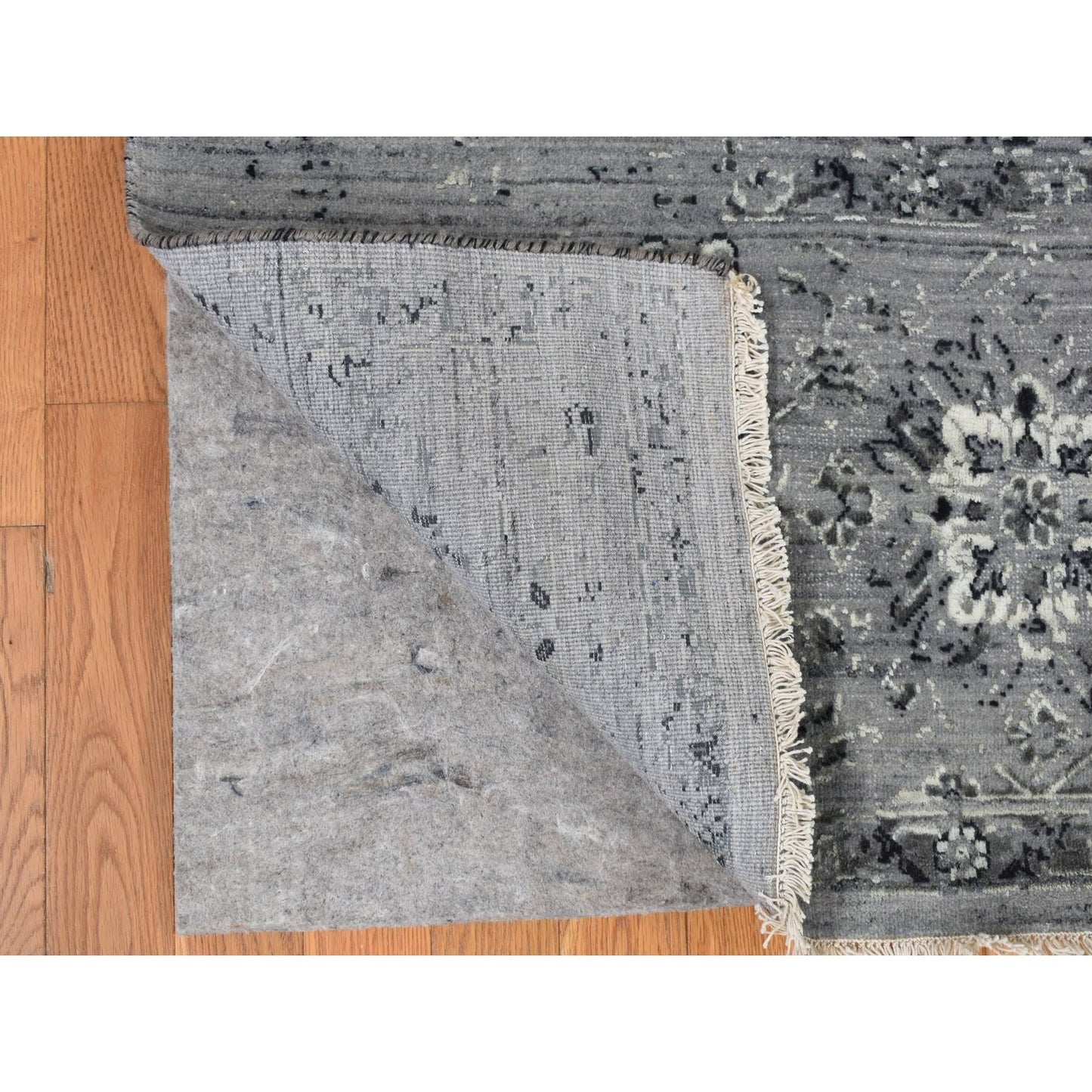 10'X10' Gray Zoroastrian Design Silk With Wool Hand Knotted Square Rug
