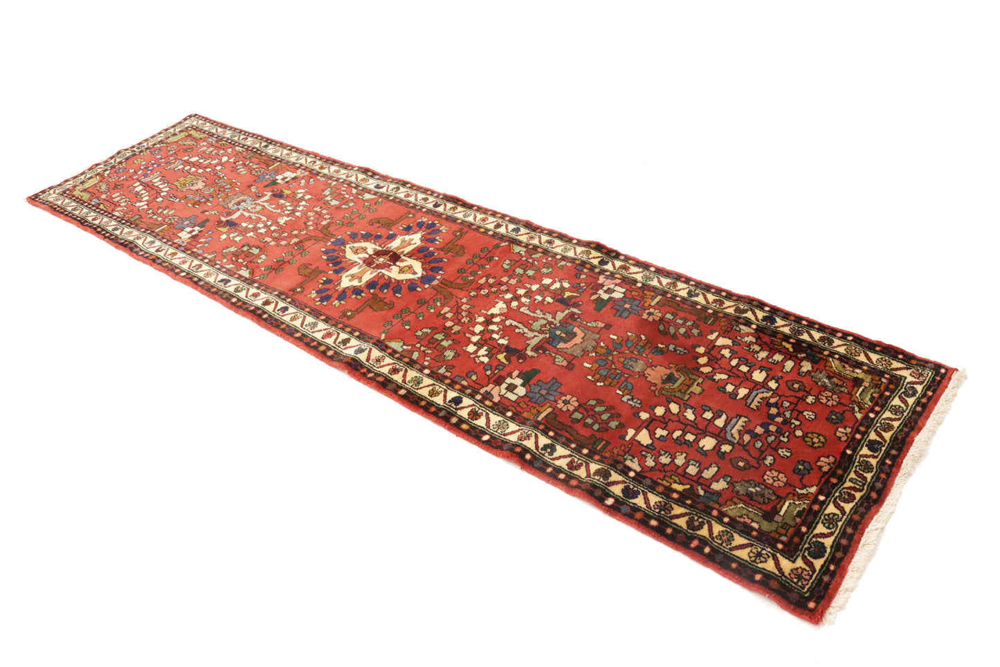 Handmade Vintage Oriental Runner Rug Red Floral